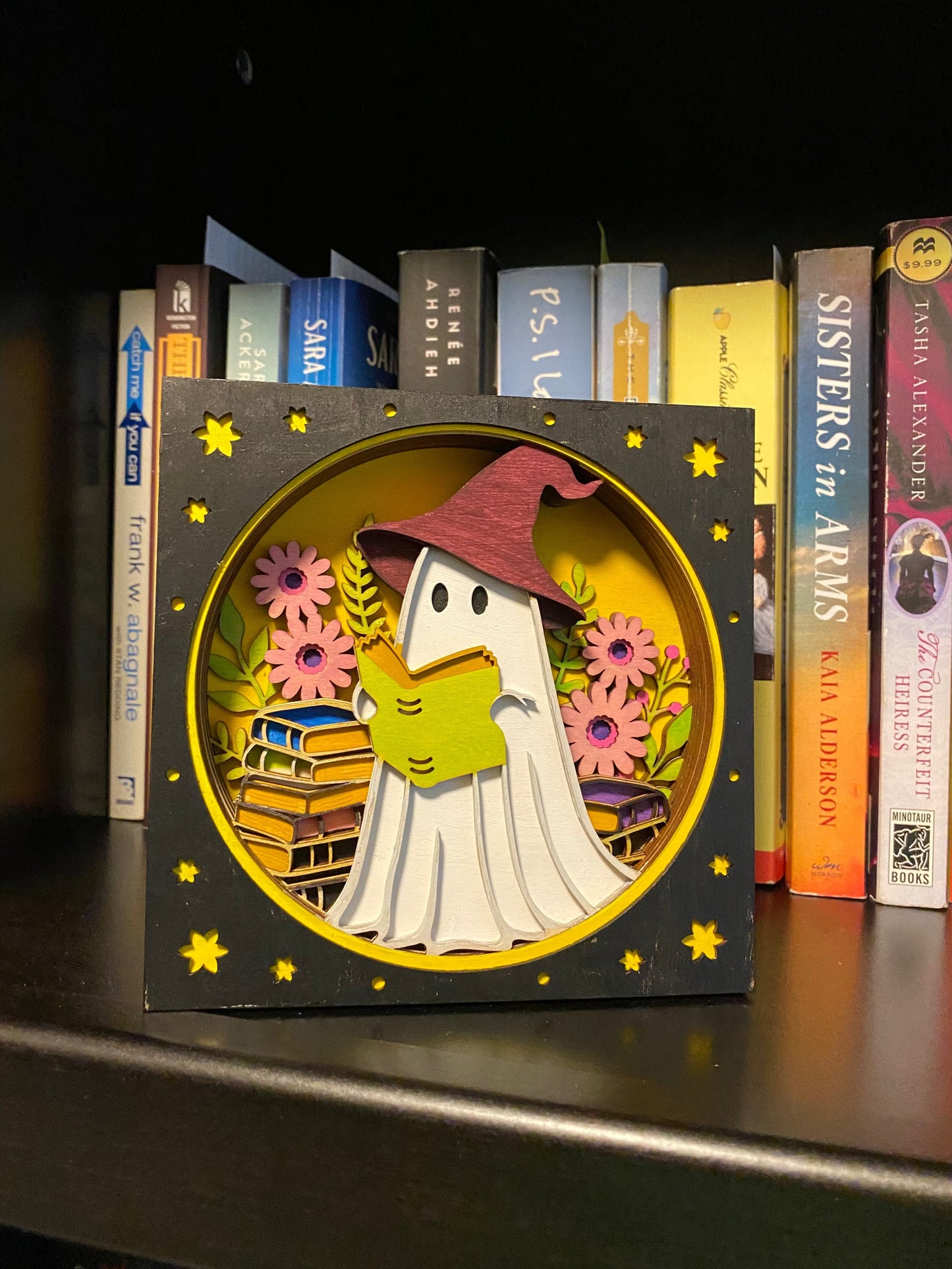 14-Layer Ghost Shelf Sitter – Hand-Painted & Clear-Coated Halloween Décor (5.5”)