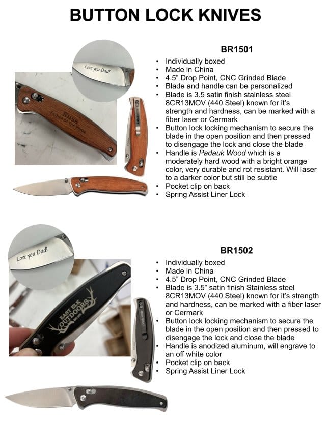 Bison River 4 1/2" Button Lock Folding Knife Info