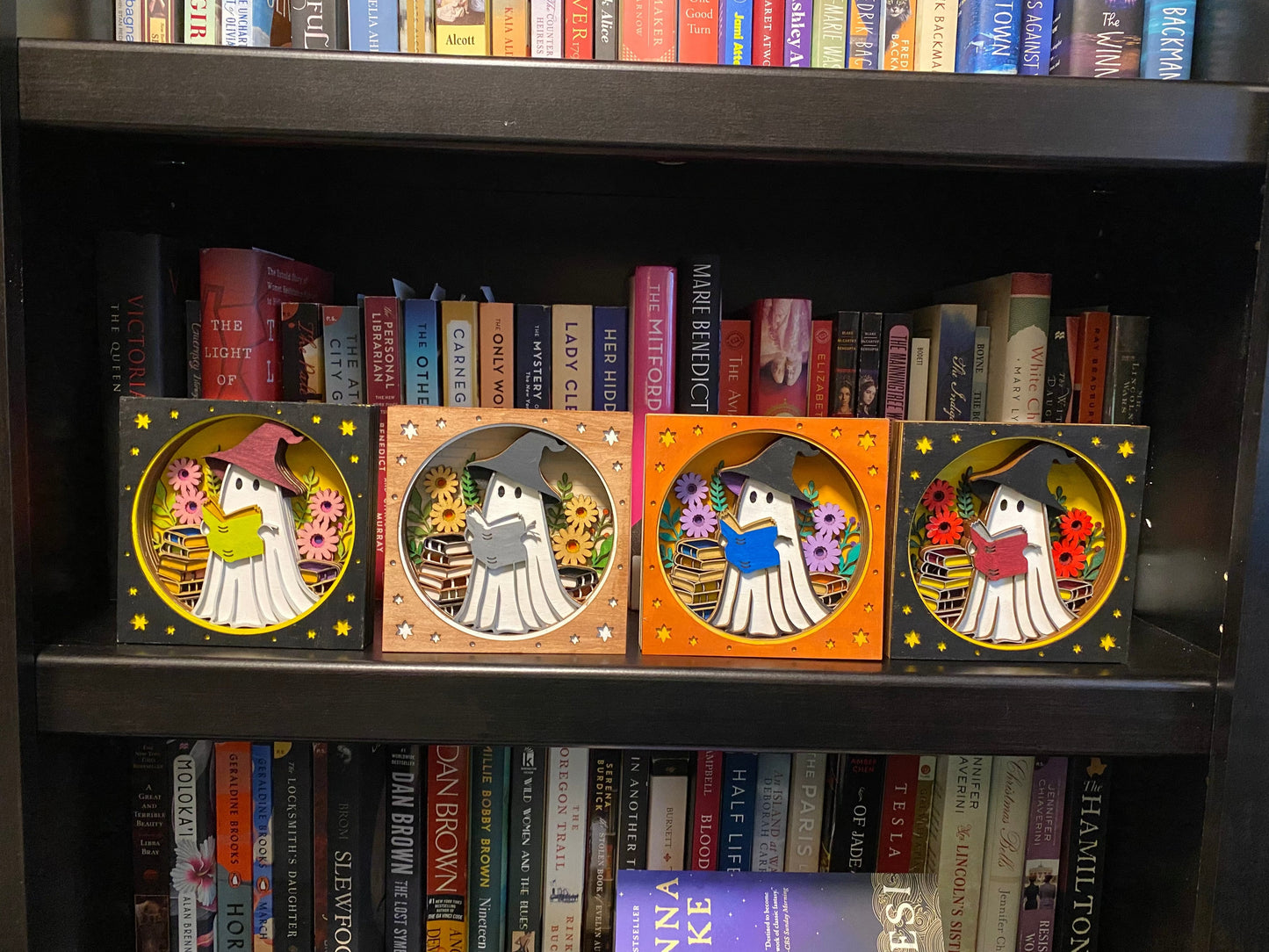14-Layer Ghost Shelf Sitter – Hand-Painted & Clear-Coated Halloween Décor (5.5”)