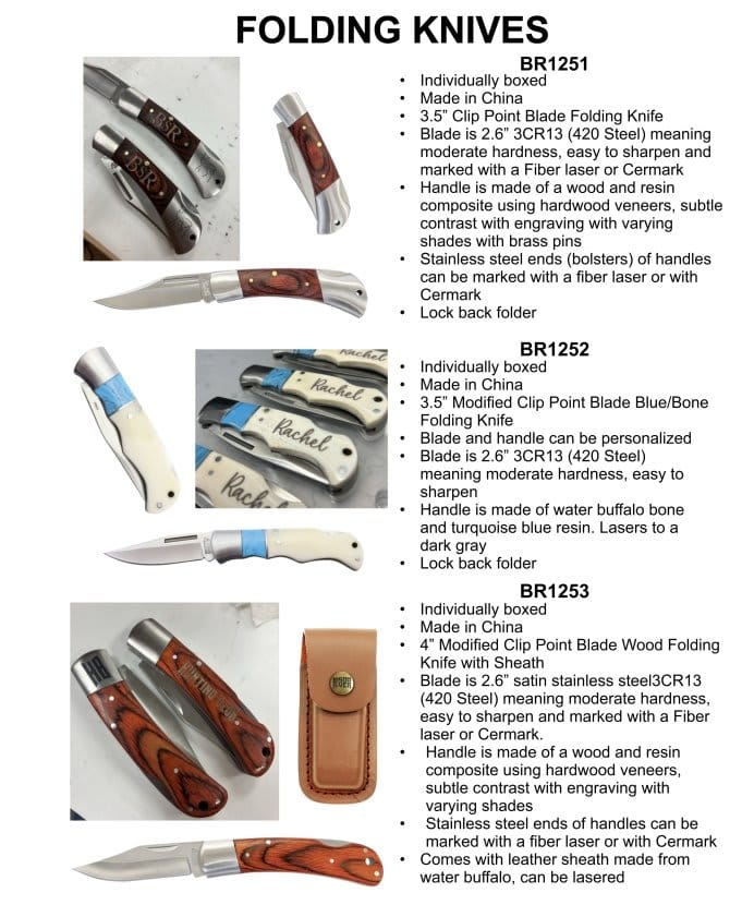 Personalized Bison River 3 1/2" Wood Folding Knife