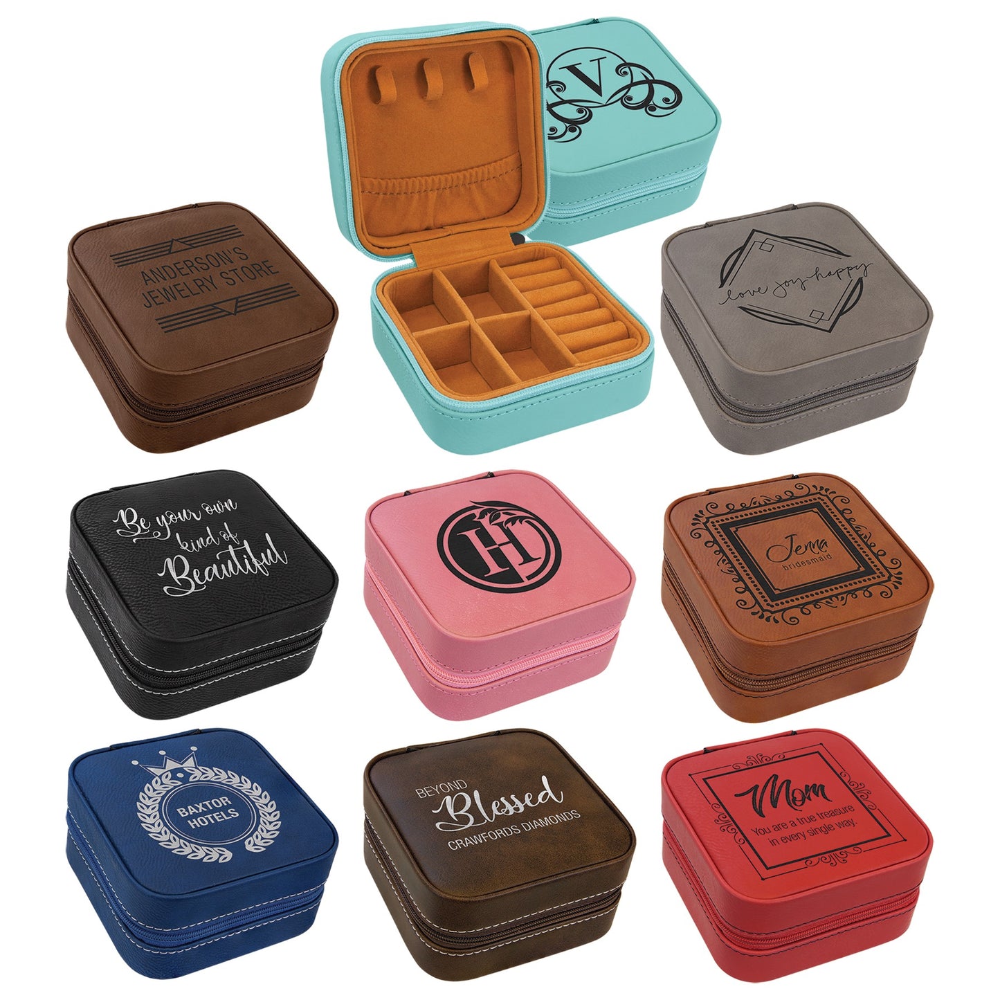 4" X 4" Laserable Leatherette Travel Jewelry Box with Tan Lining Sample Set