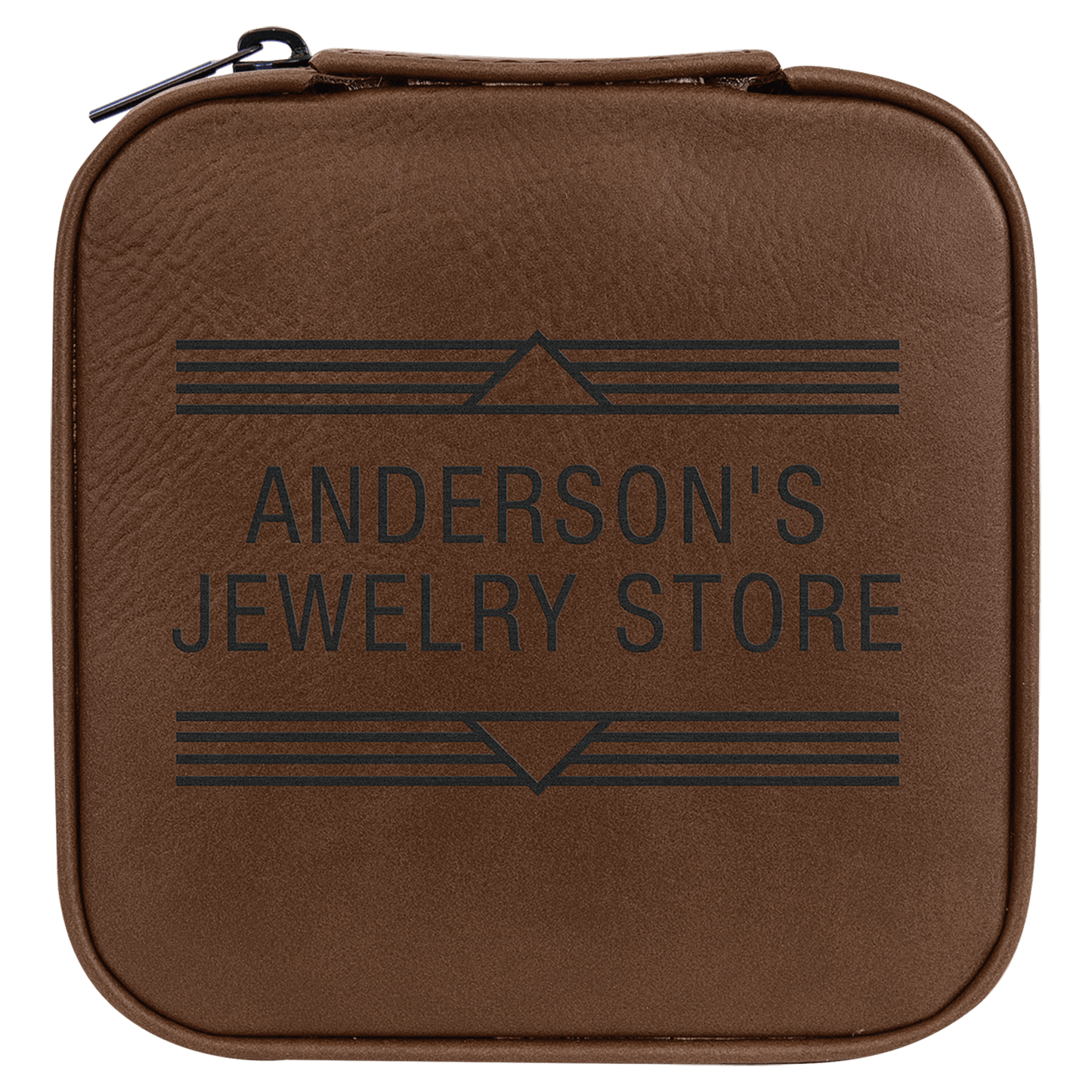 4" X 4" Dark Brown Laserable Leatherette Travel Jewelry Box with Tan Lining