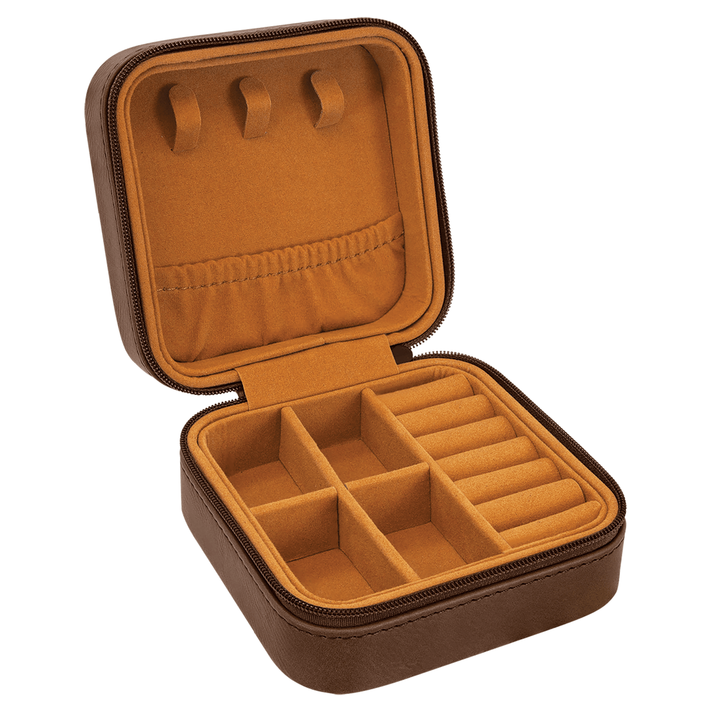 4" X 4" Dark Brown Laserable Leatherette Travel Jewelry Box with Tan Lining