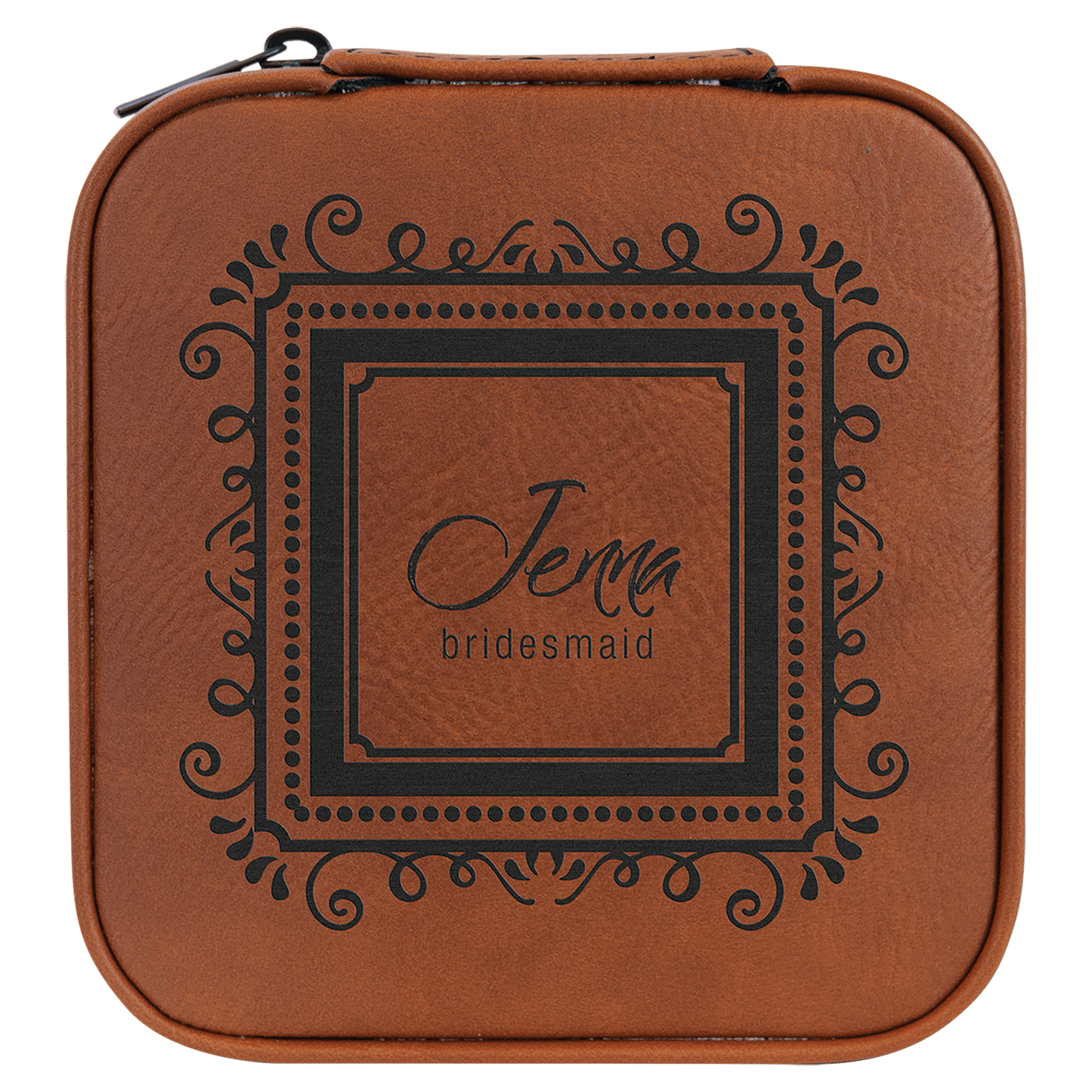 4" X 4" Rawhide Laserable Leatherette Travel Jewelry Box with Tan Lining