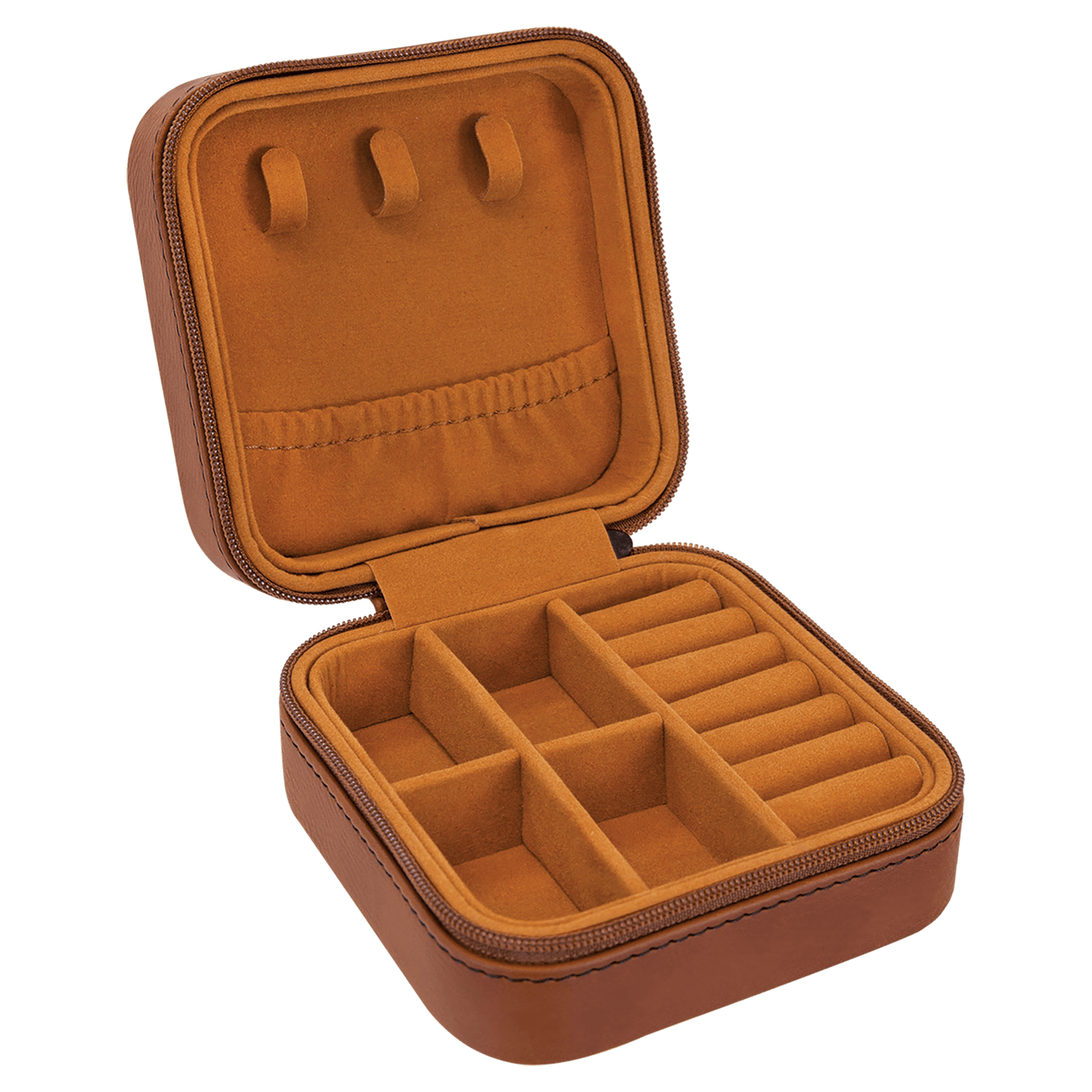 4" X 4" Rawhide Laserable Leatherette Travel Jewelry Box with Tan Lining