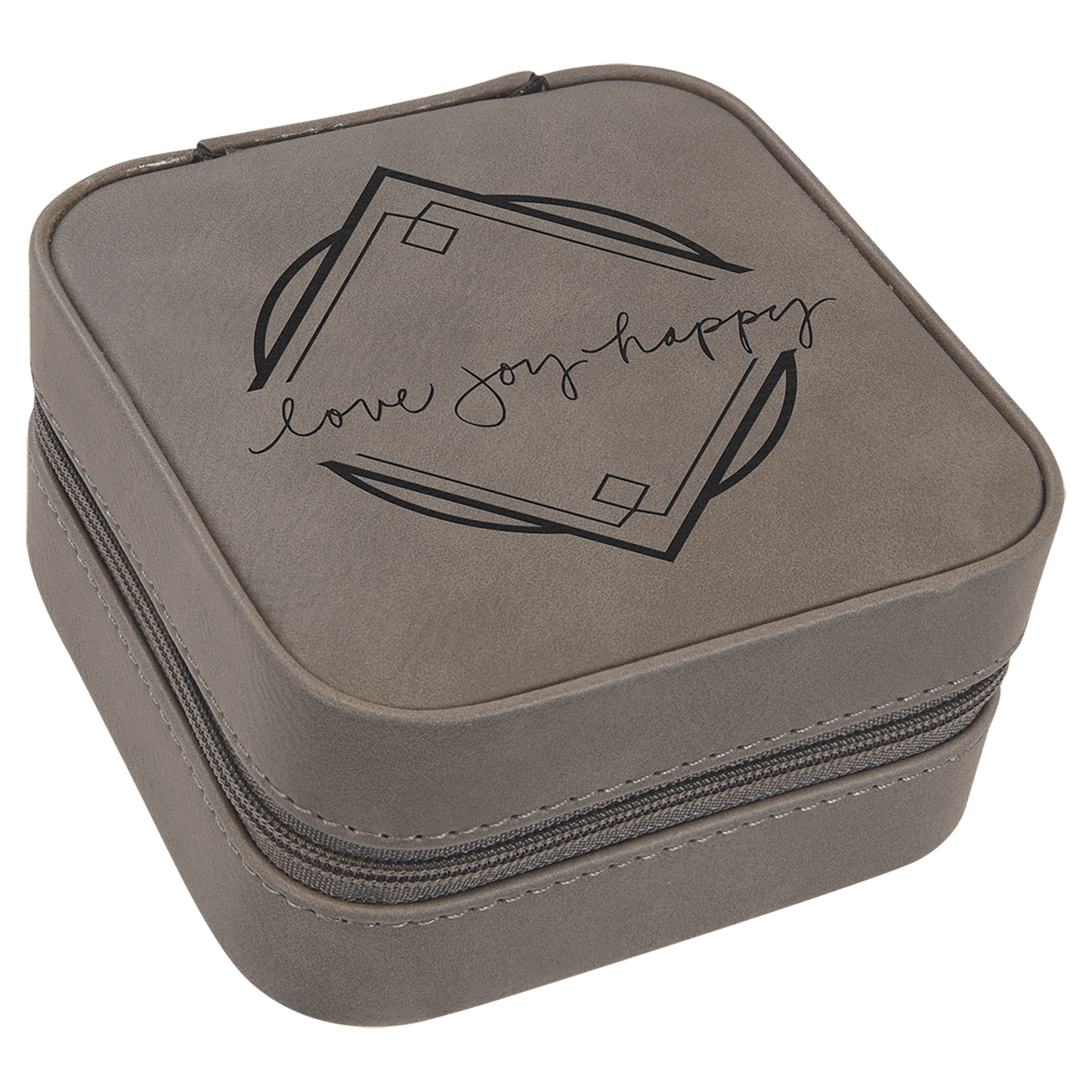 4" X 4" Gray Laserable Leatherette Travel Jewelry Box with Tan Lining