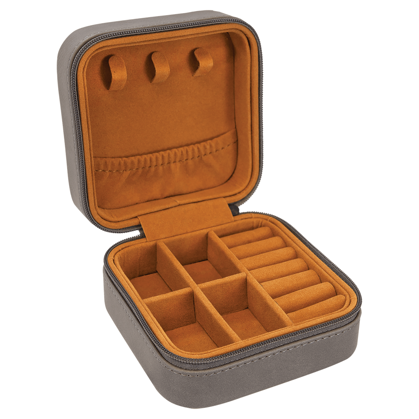 4" X 4" Gray Laserable Leatherette Travel Jewelry Box with Tan Lining