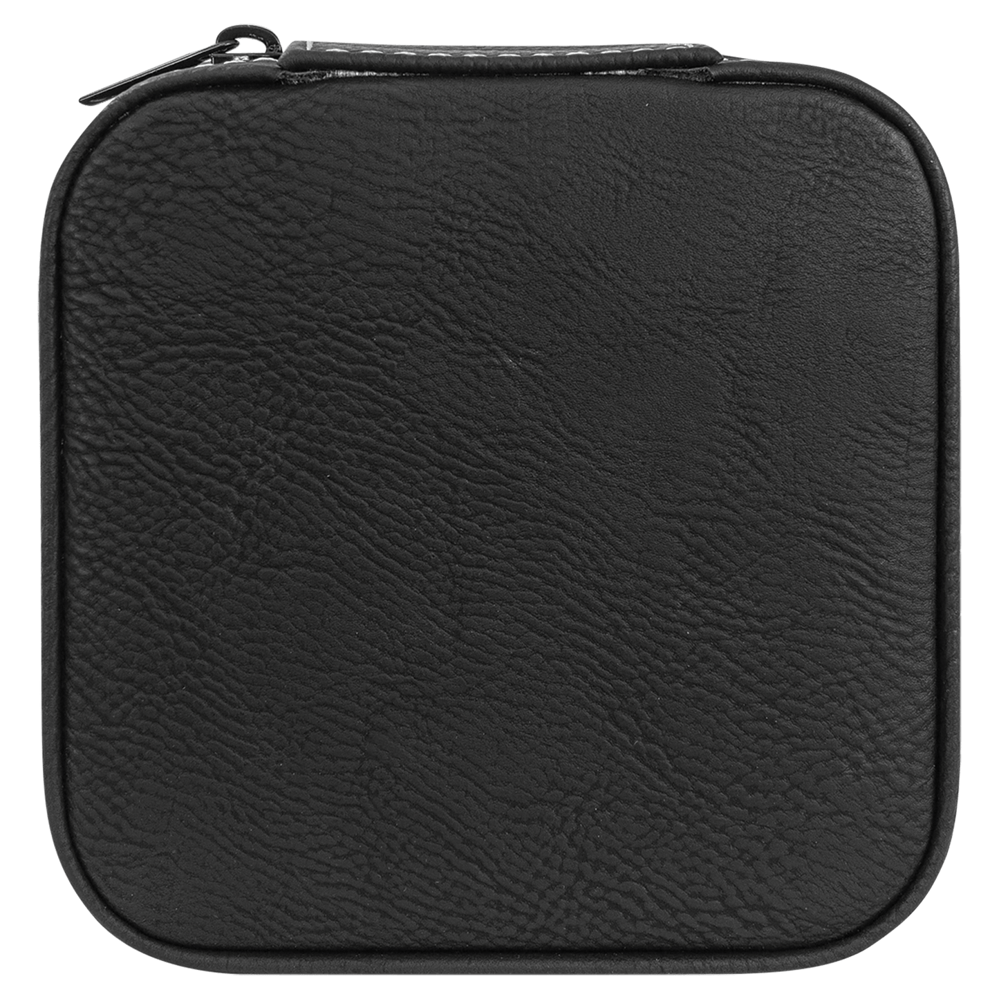 4" x 4" Black/Silver Laserable Leatherette Travel Jewelry Box with Tan Lining
