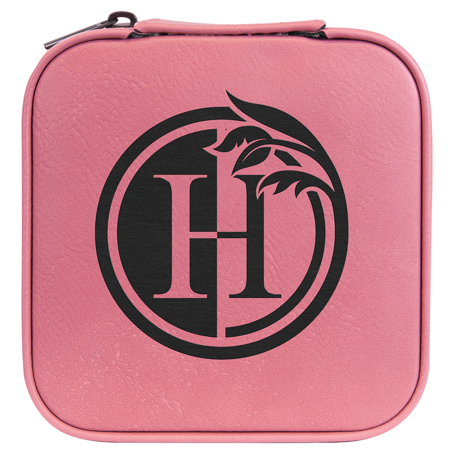 4" X 4" Pink Laserable Leatherette Travel Jewelry Box with Tan Lining
