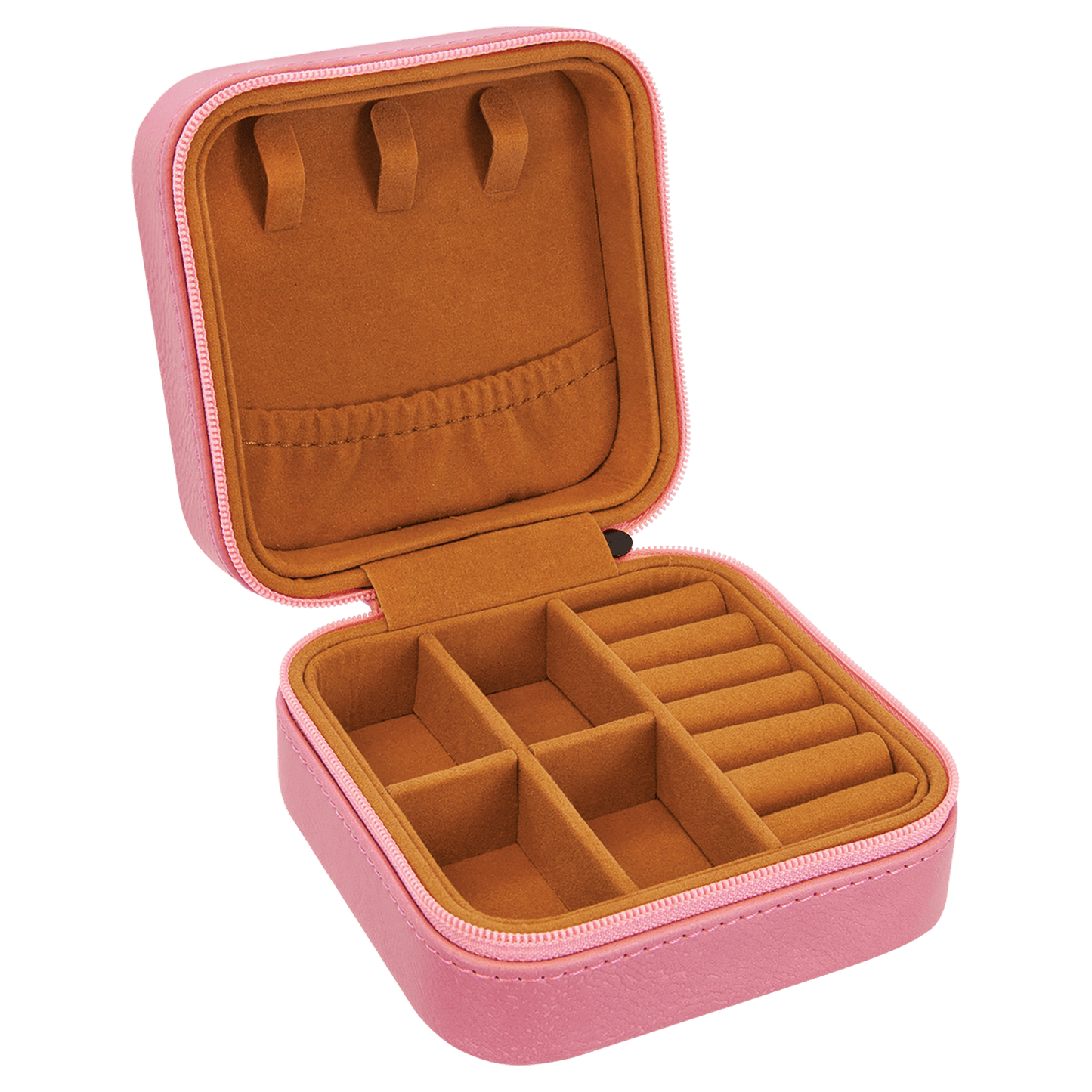 4" X 4" Pink Laserable Leatherette Travel Jewelry Box with Tan Lining