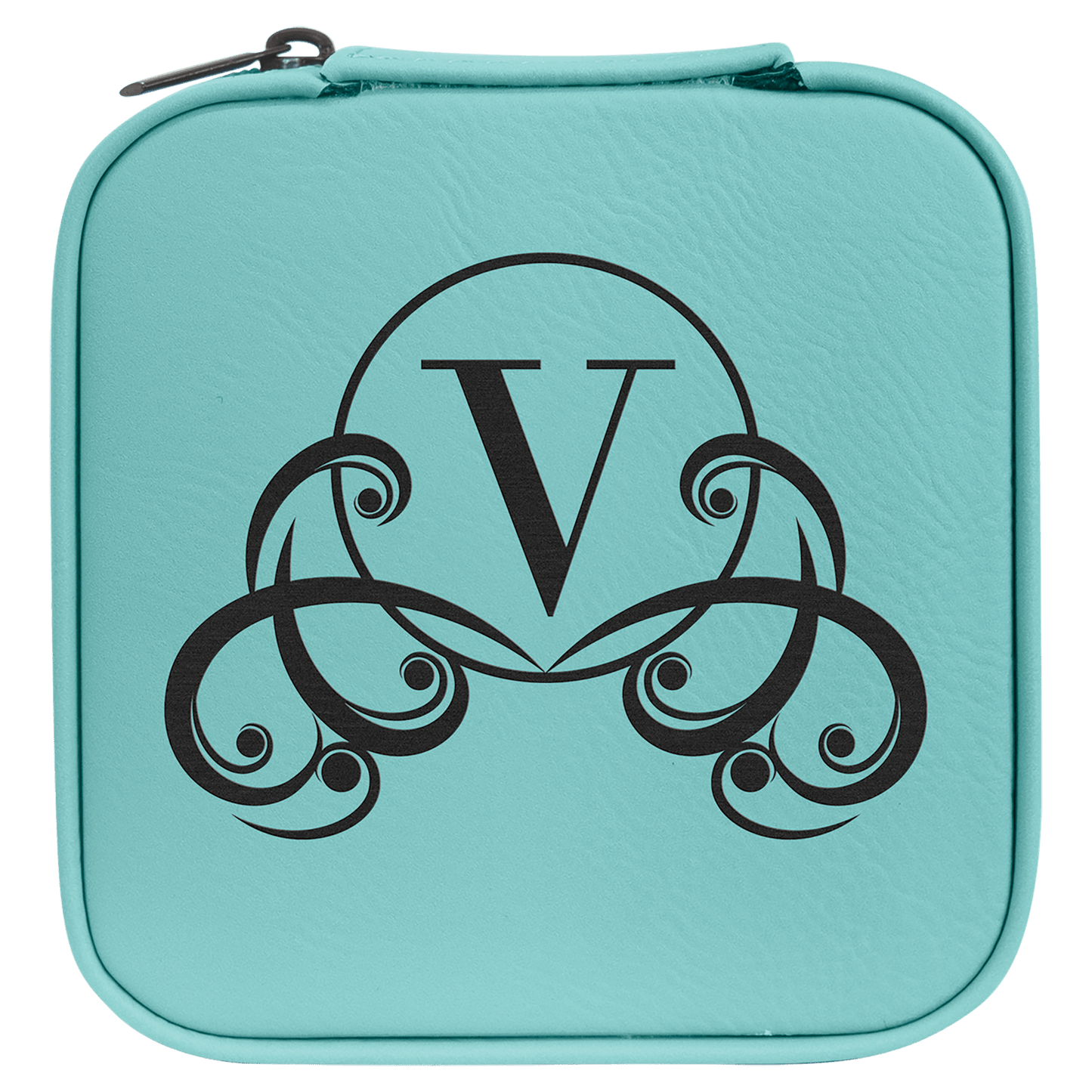 4" X 4" Teal Laserable Leatherette Travel Jewelry Box with Tan Lining