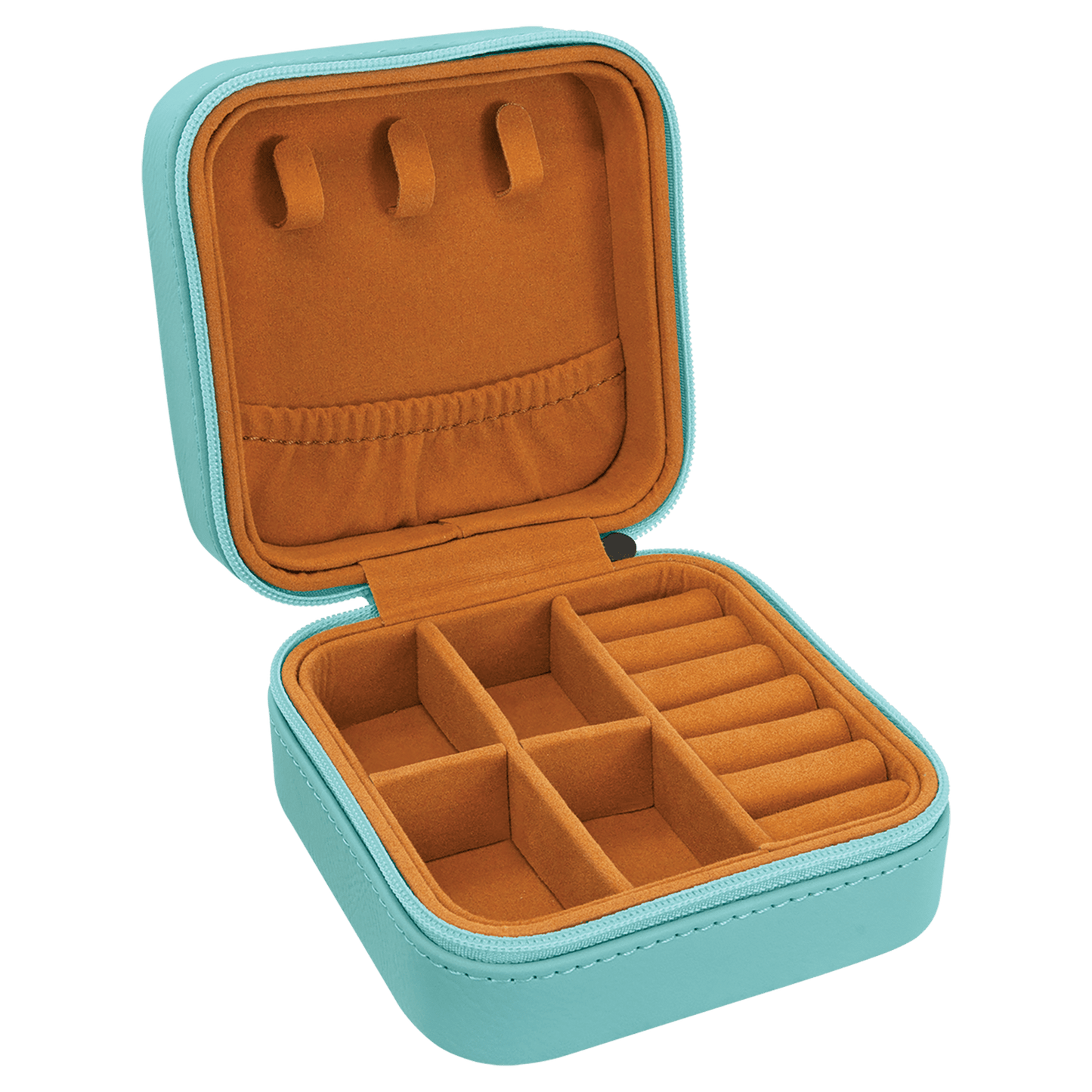4" X 4" Teal Laserable Leatherette Travel Jewelry Box with Tan Lining