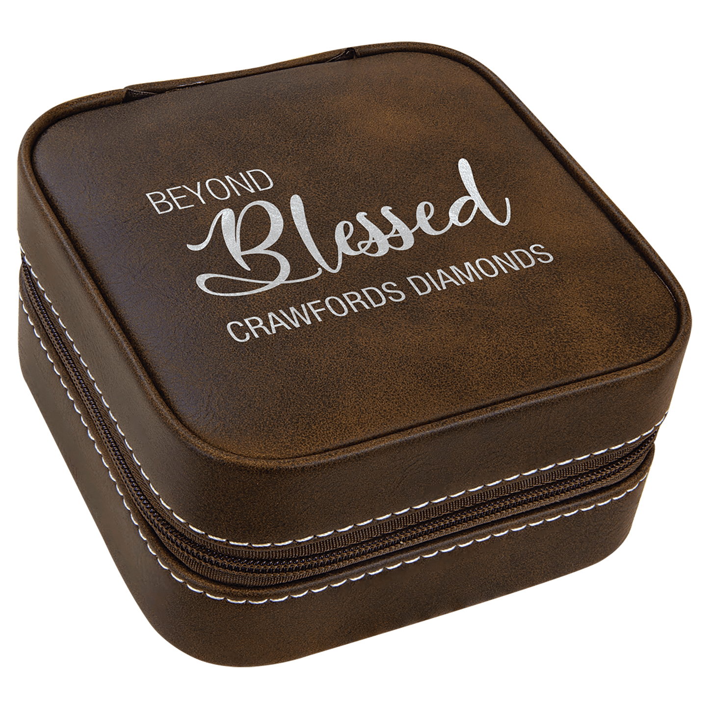 4" X 4" Rustic/Silver Leatherette Travel Jewelry Box with Tan Lining
