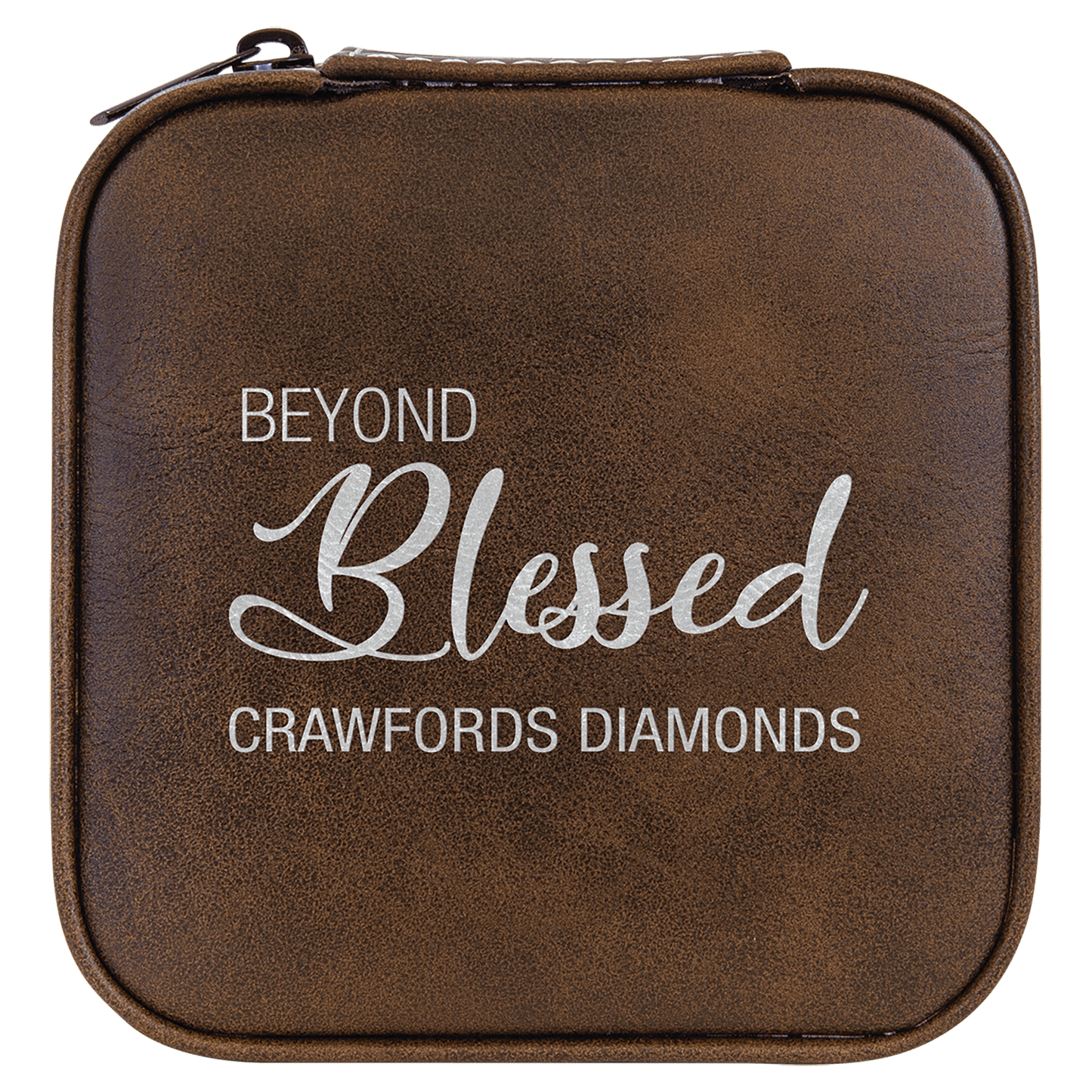 4" X 4" Rustic/Silver Leatherette Travel Jewelry Box with Tan Lining