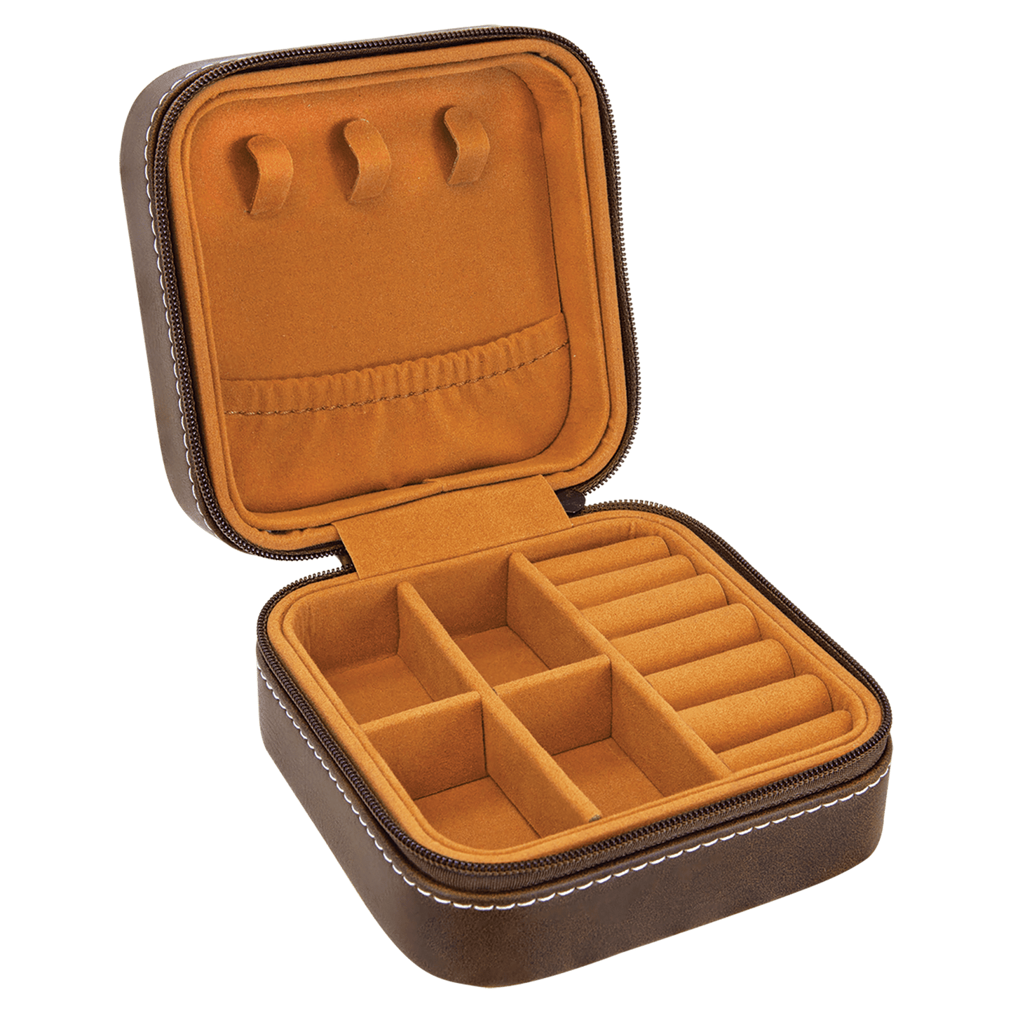 4" X 4" Rustic/Silver Leatherette Travel Jewelry Box with Tan Lining