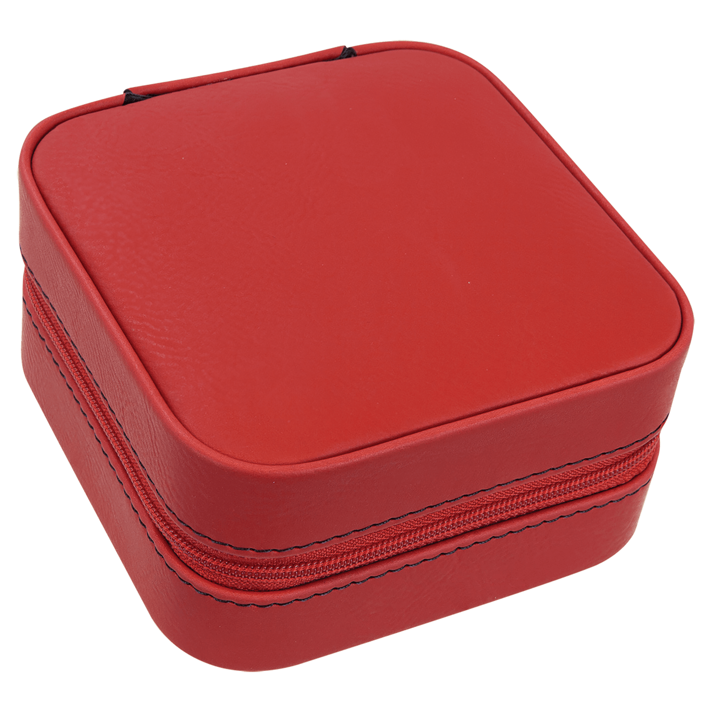 4" X 4" Red Laserable Leatherette Travel Jewelry Box with Tan Lining