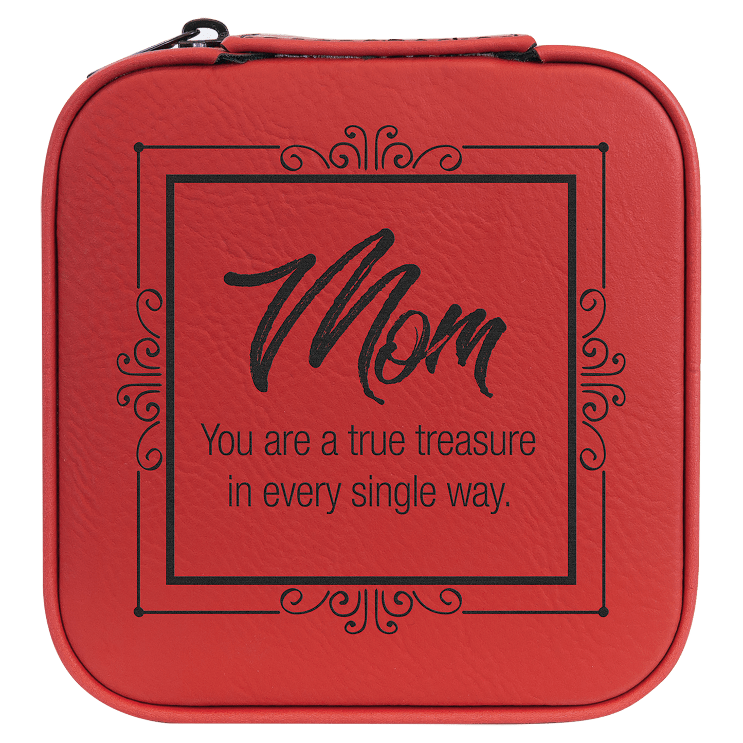 4" X 4" Red Laserable Leatherette Travel Jewelry Box with Tan Lining