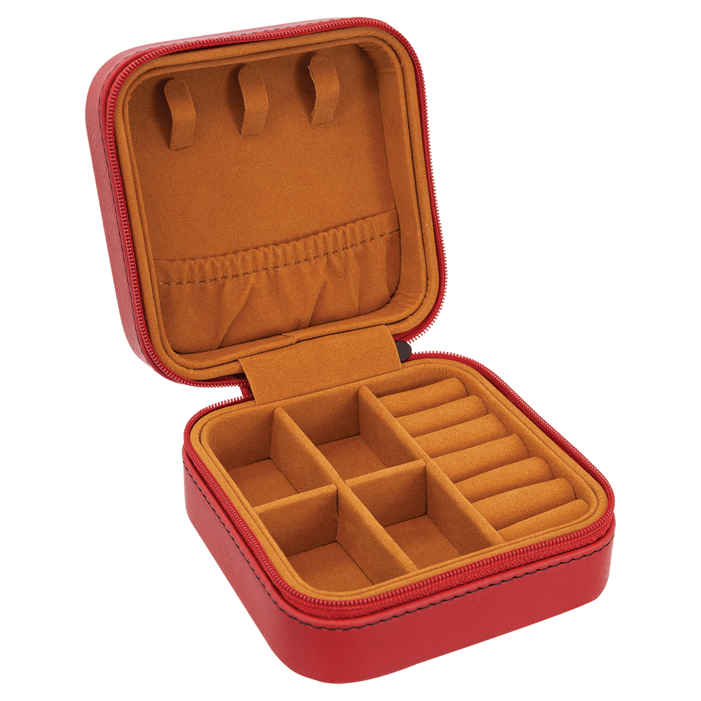 4" X 4" Red Laserable Leatherette Travel Jewelry Box with Tan Lining