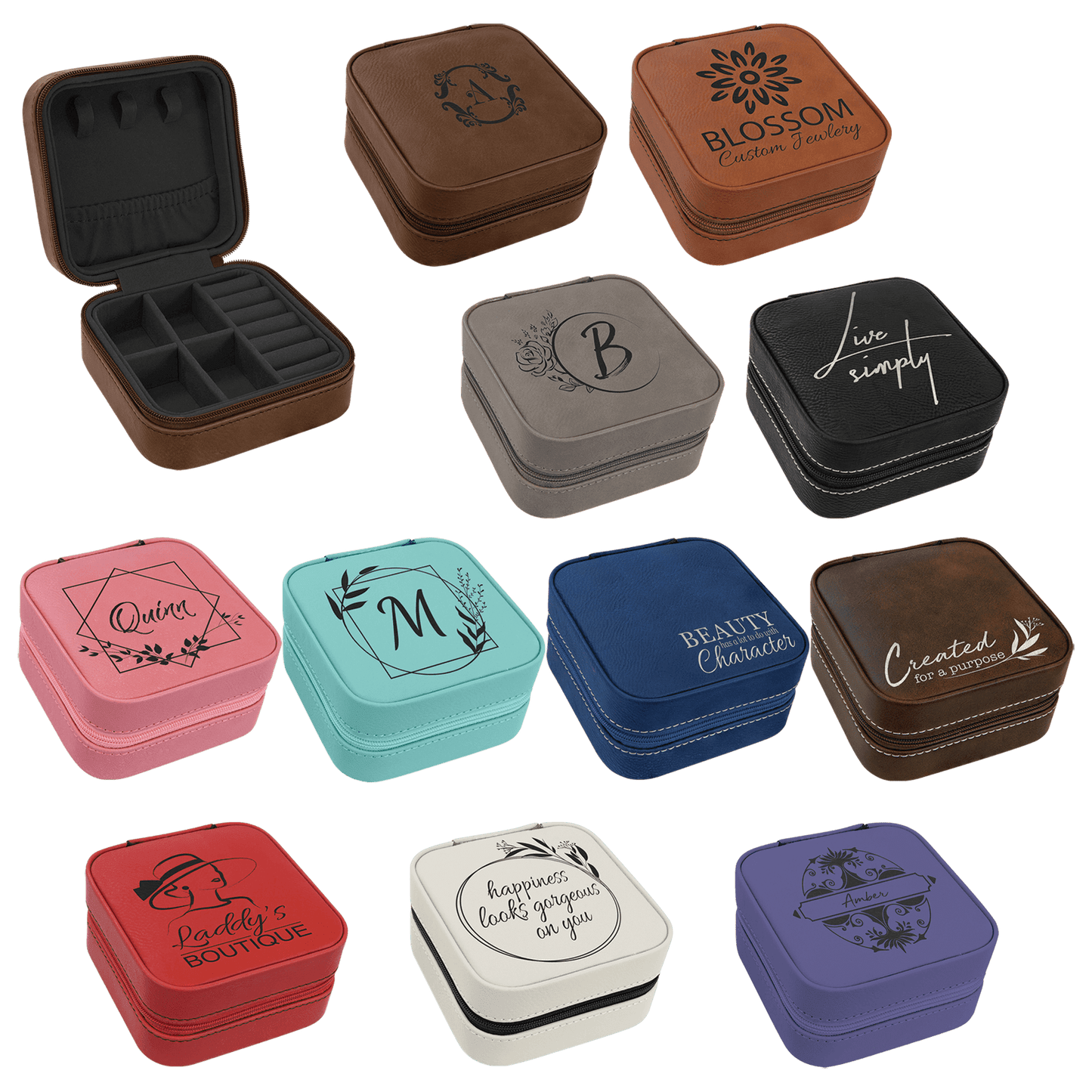4" X 4" Laserable Leatherette Travel Jewelry Box with Black Lining Sample Set