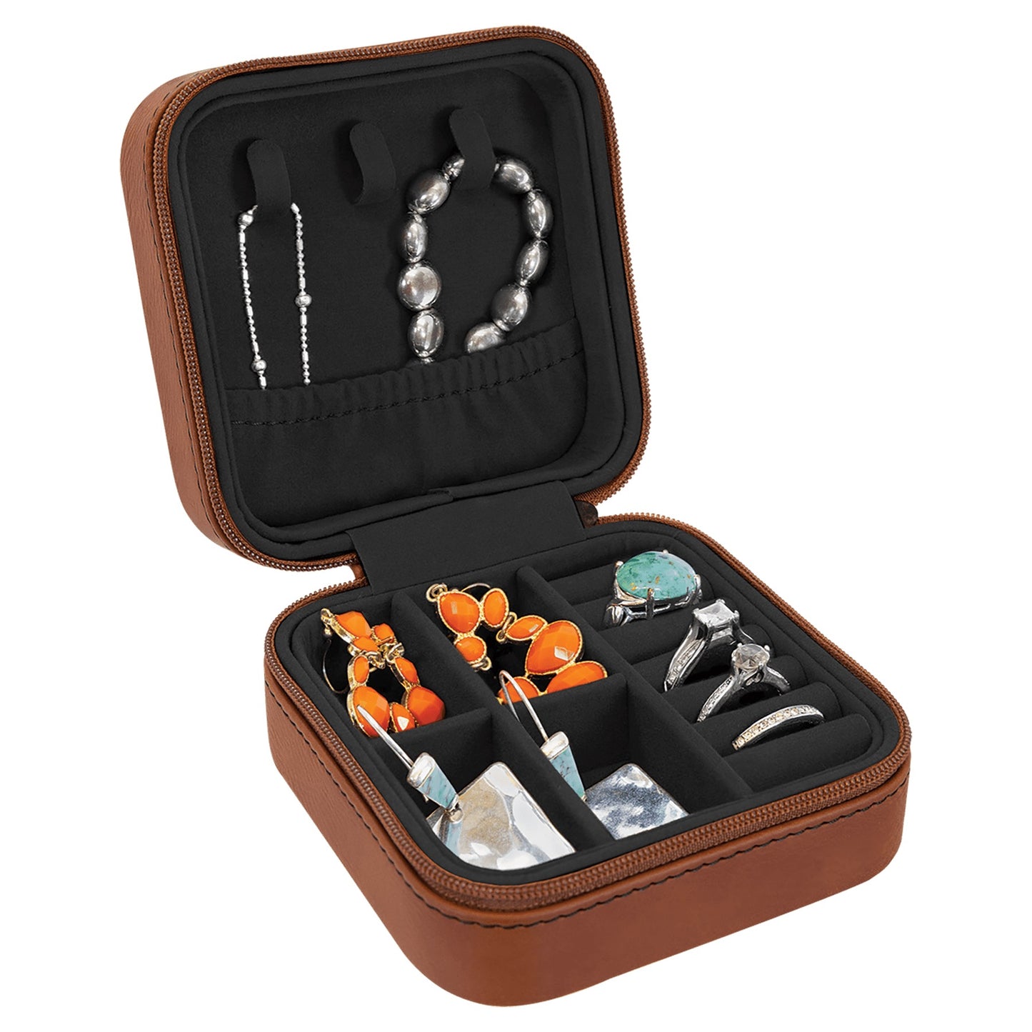 4" X 4" Rawhide Laserable Leatherette Travel Jewelry Box with Black Lining
