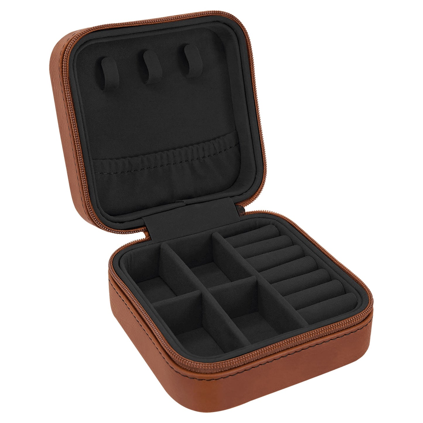 4" X 4" Rawhide Laserable Leatherette Travel Jewelry Box with Black Lining