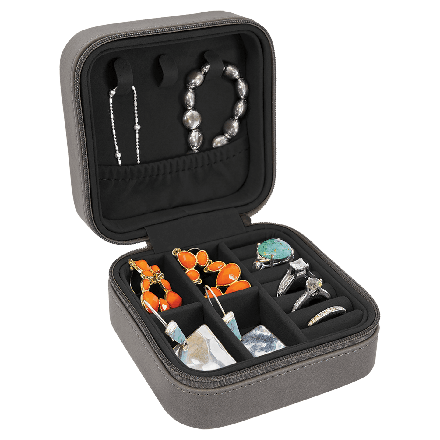 EngraveElite Vegan Leather Travel Jewelry Box - Black, Gray