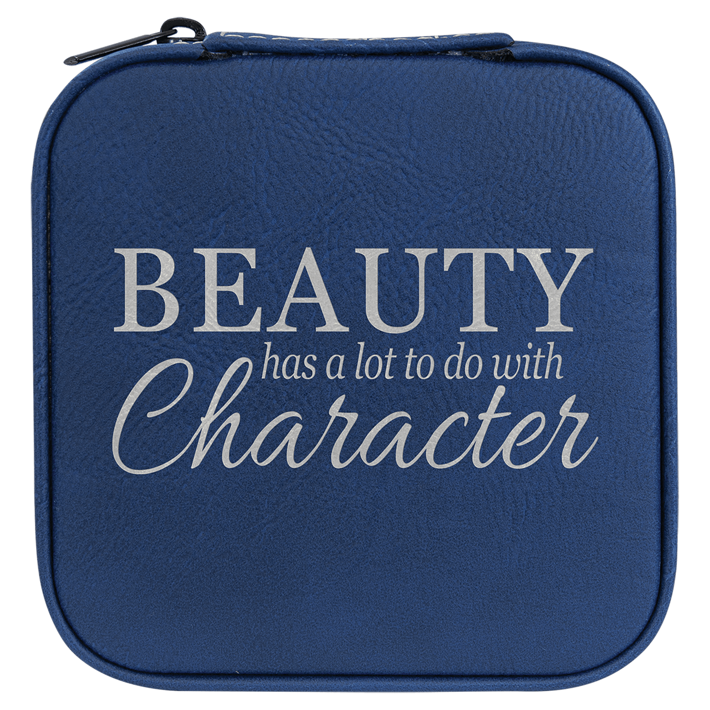 EngraveElite Vegan Leather Travel Jewelry Box - Black, Blue|Silver