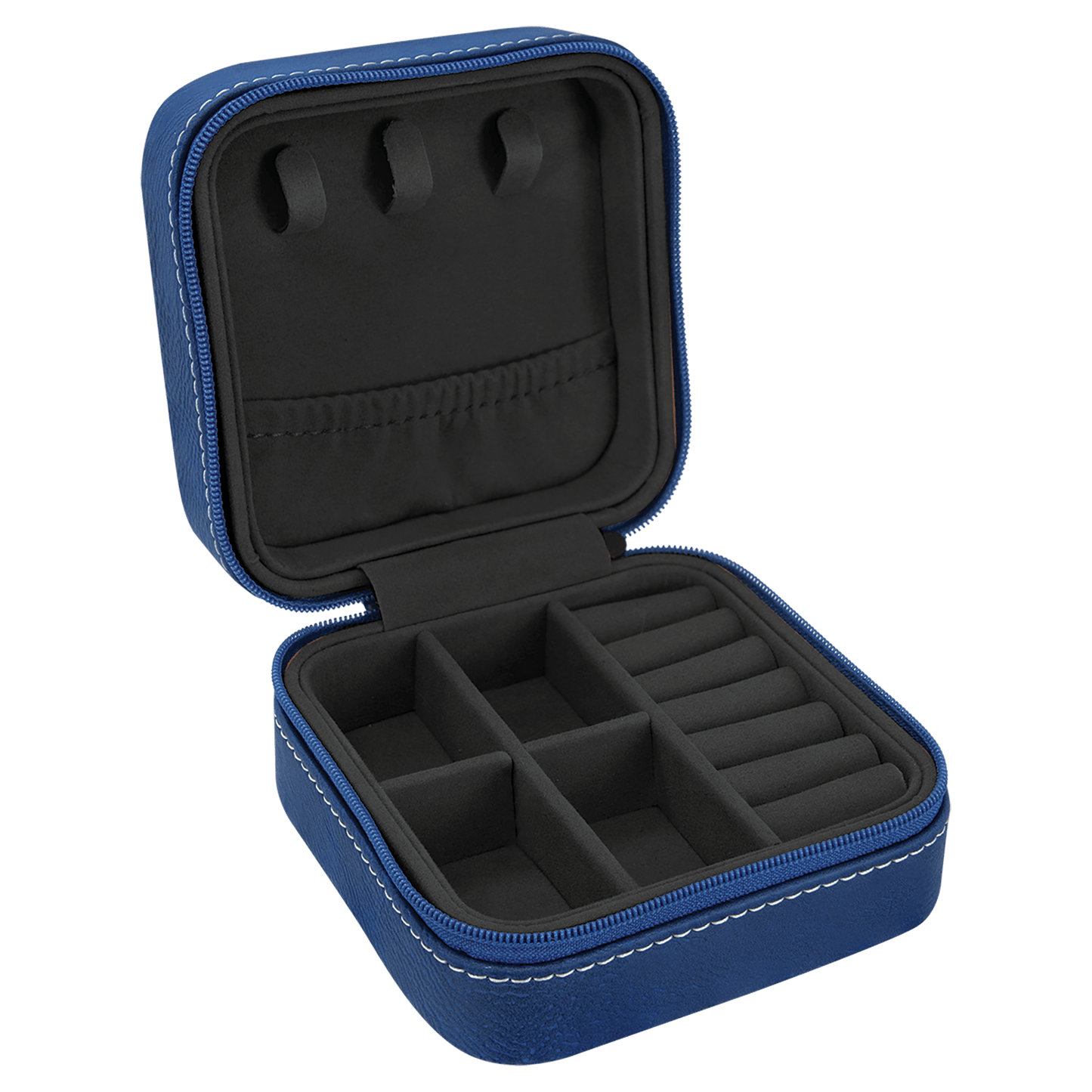 EngraveElite Vegan Leather Travel Jewelry Box - Black, Blue|Silver