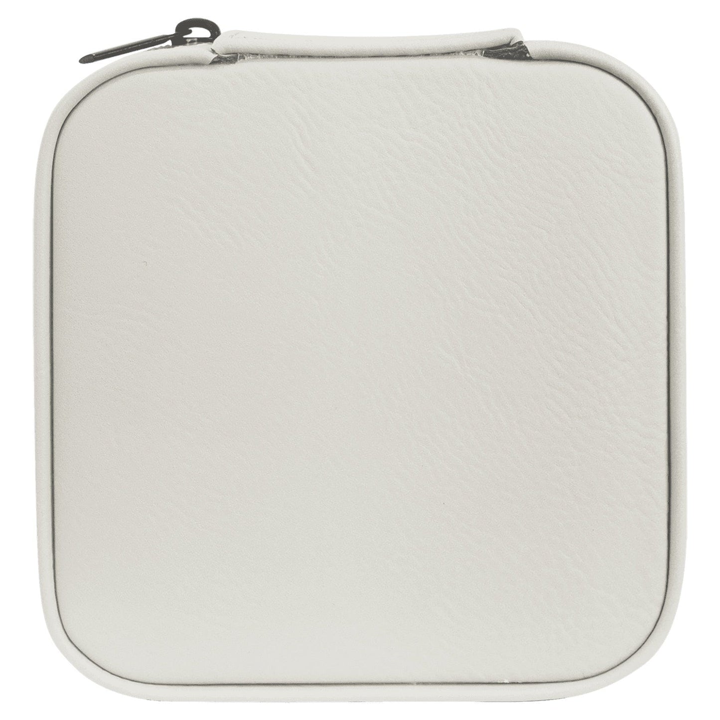 4" X 4" White/Black Laserable Leatherette Travel Jewelry Box with Black Lining
