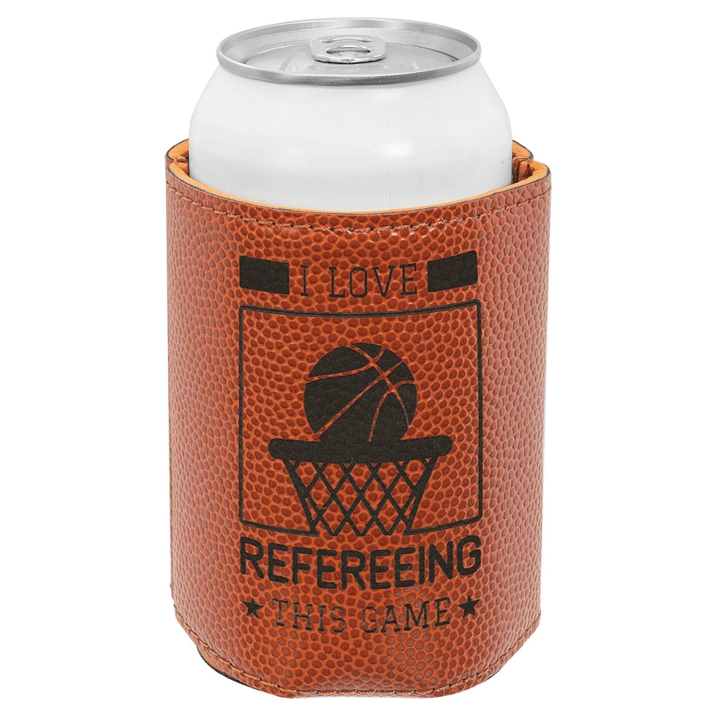 3 3/4" Basketball Laserable Leatherette Beverage Holder