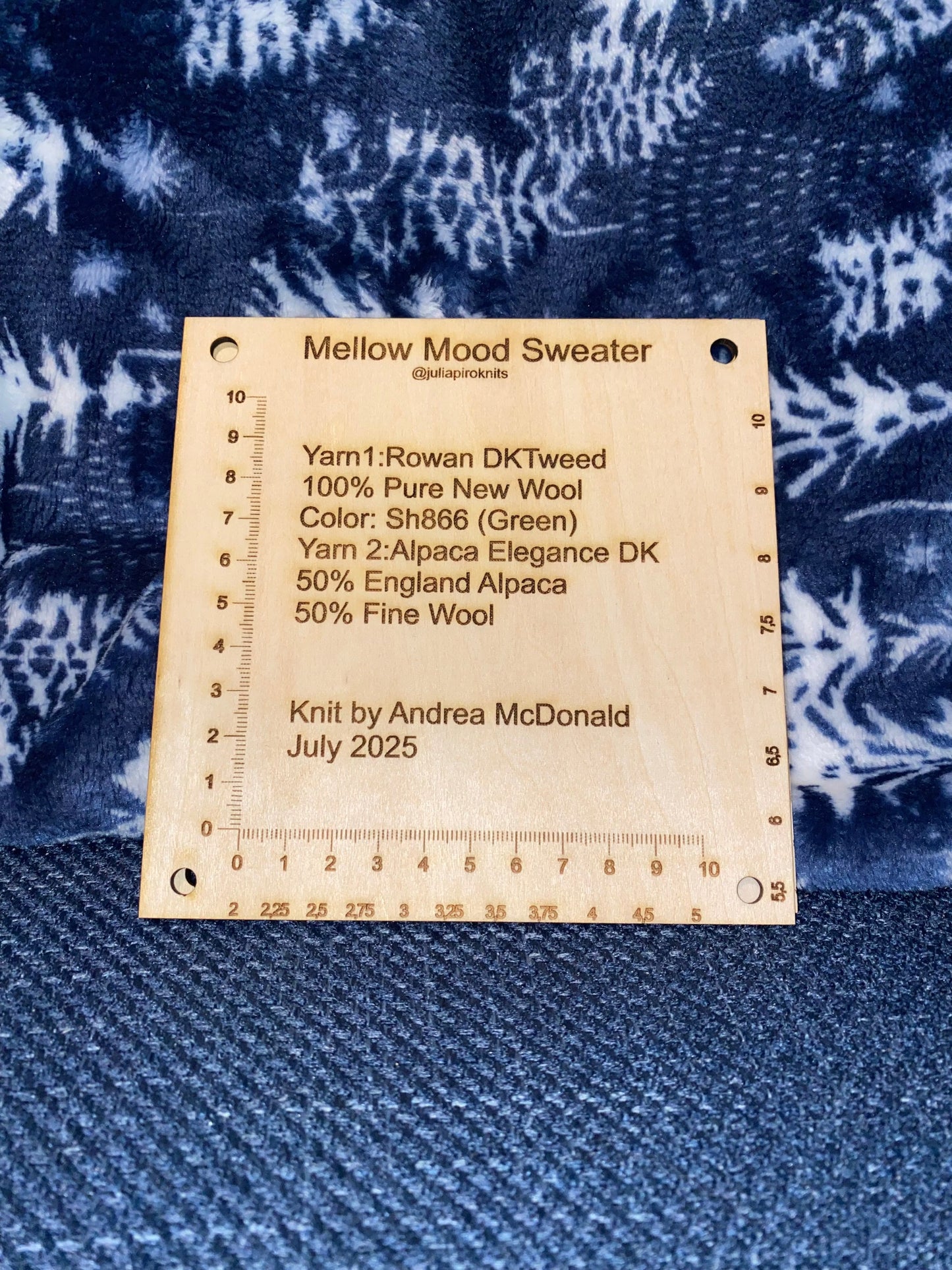 Laser Engraved Yarn Gauge Swatch – 5.5” Wooden Knitting & Crochet Tool