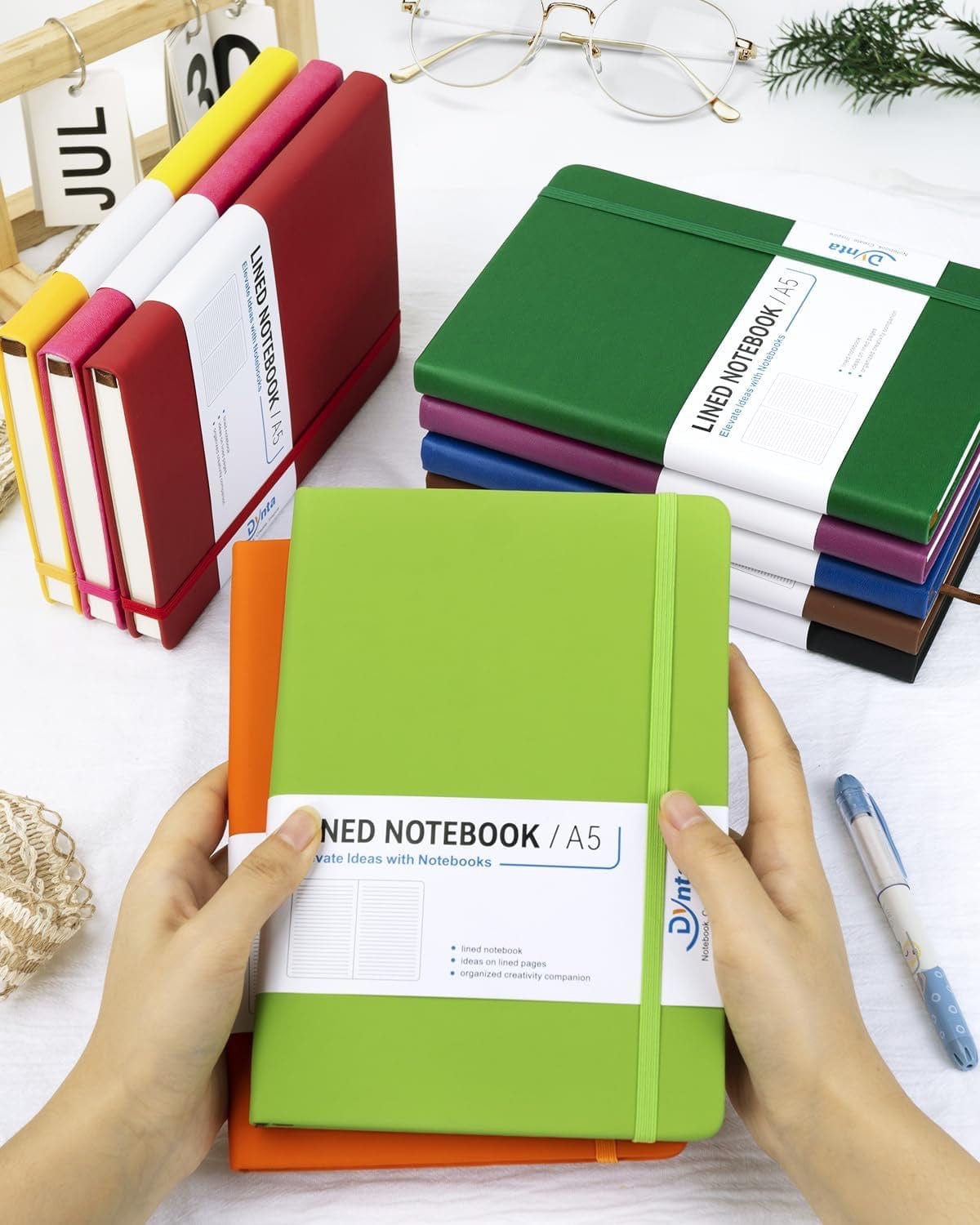 Vibrant A5 Hardcover Lined Journal – Vegan Leather Notebook w/ Elastic & Pocket