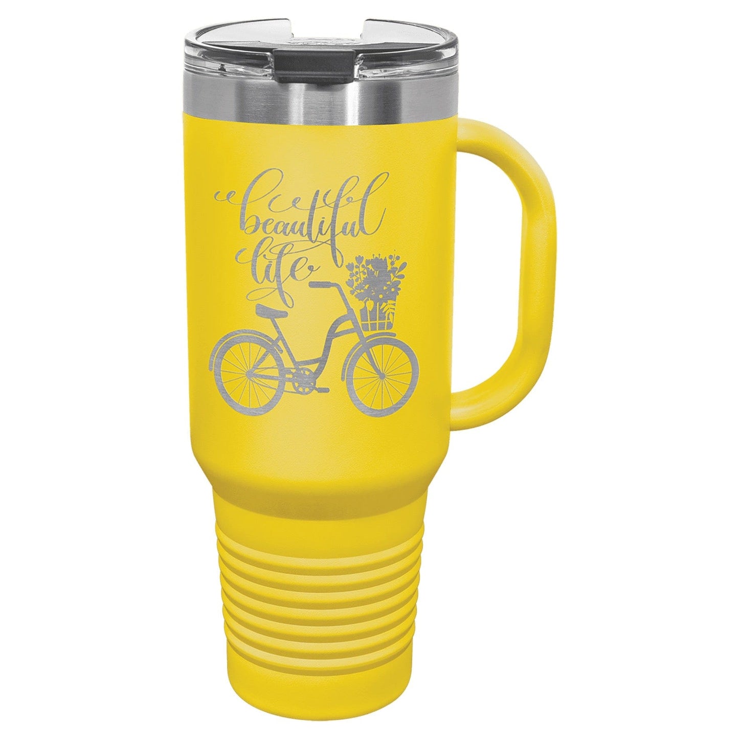 Polar Camel 40 oz. Yellow Travel Mug with Handle, Straw Included