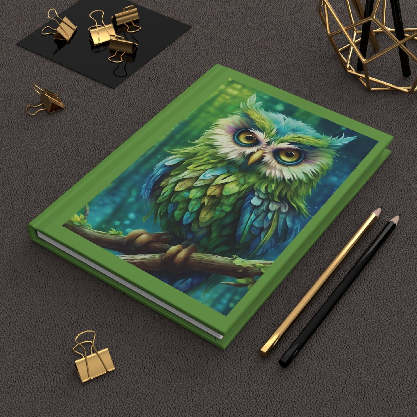 Owl (blue & green) Hardcover Journal Matte