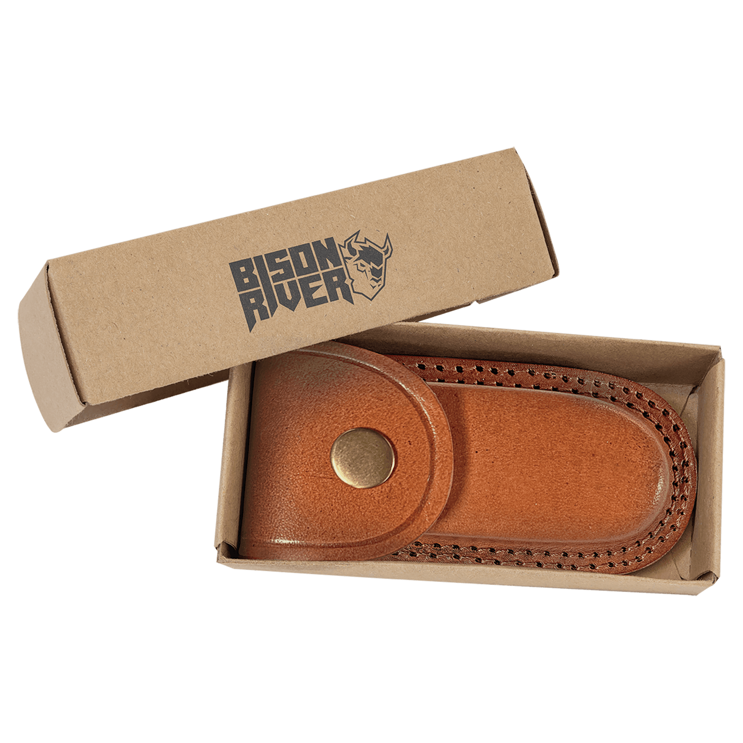 Bison River 3-3/4" Bone Folding Knife with Damascus Steel Blade and Leather Sheath