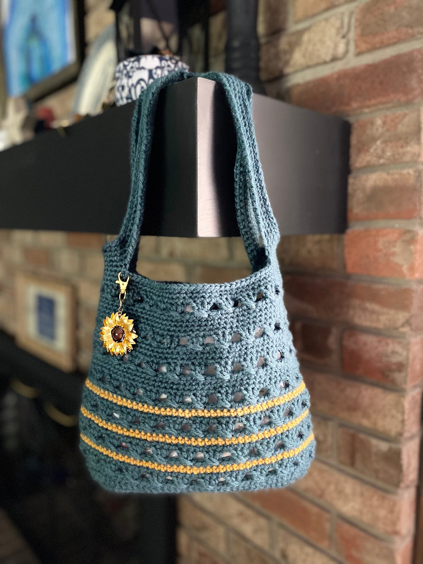 Crocheted Bag: Teal Sunflower