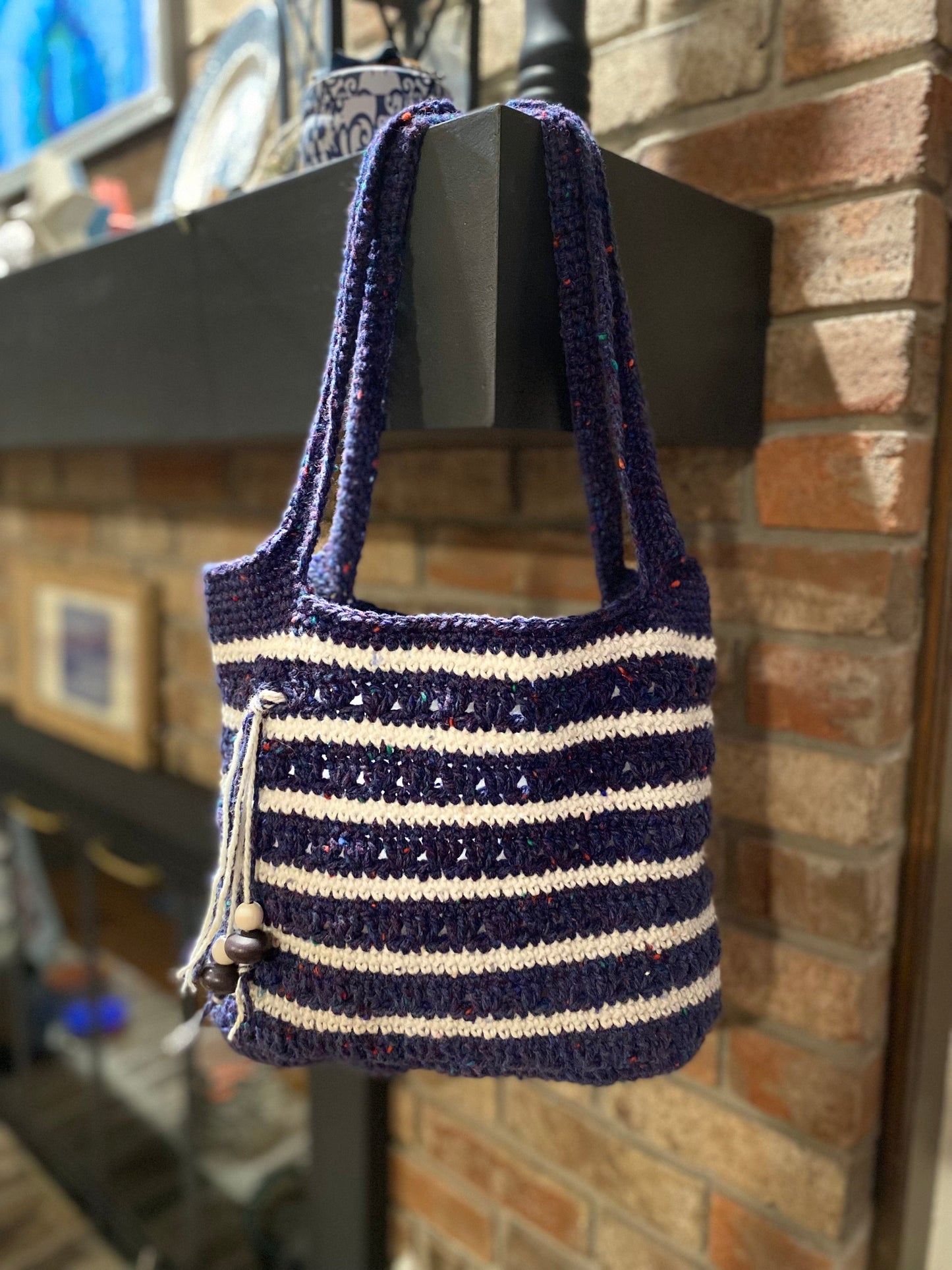 Crocheted Bag: Blue and Cream