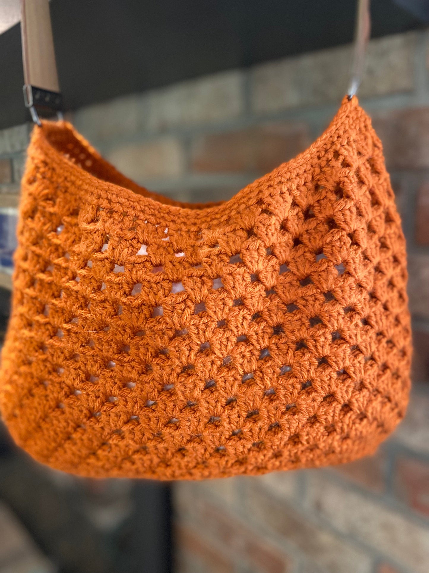 Burt Orange Crocheted Bag with Leather Strap