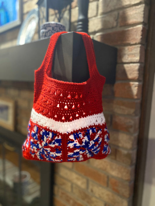 Crocheted Bag: Red, White and Blue Granny Square