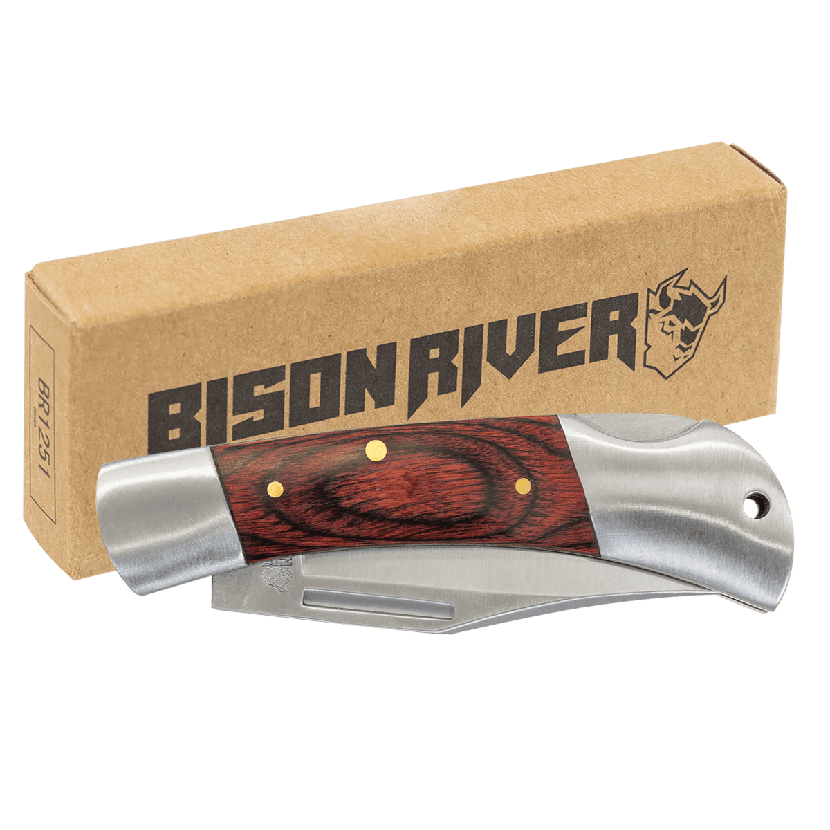 Personalized Bison River 3 1/2" Wood Folding Knife