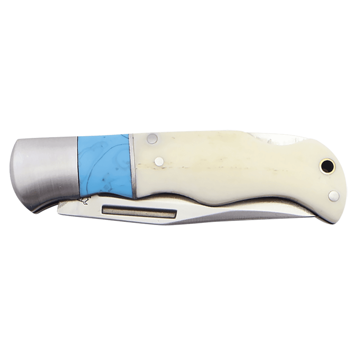Personalized Bison River 3 1/2" Blue & Bone Folding Knife
