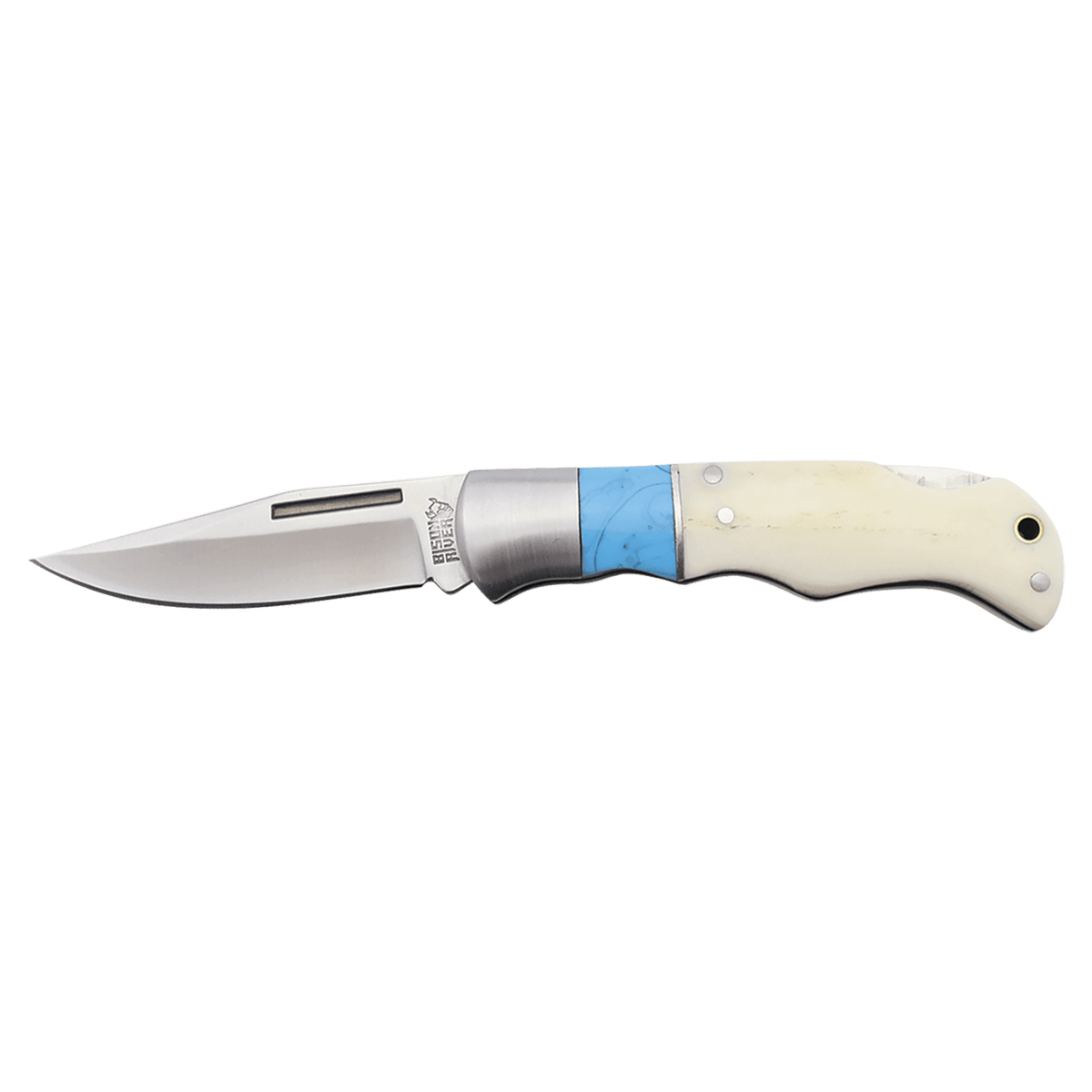 Personalized Bison River 3 1/2" Blue & Bone Folding Knife