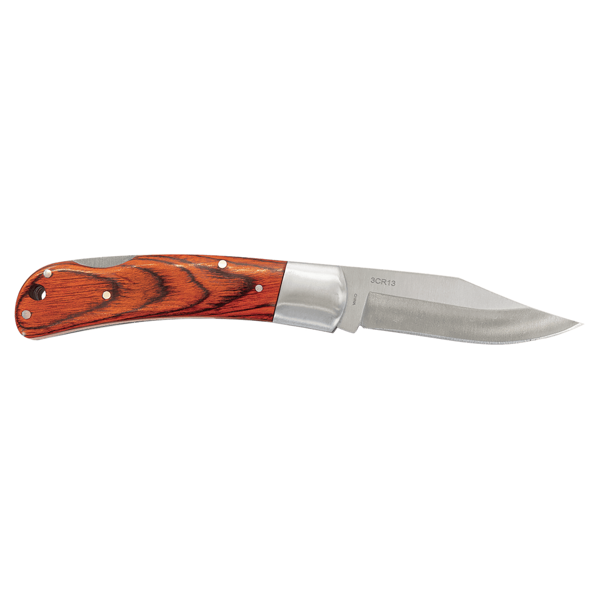 Personalized Bison River 4" Wood Folding Knife with Leather Sheath