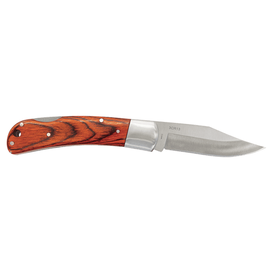 Personalized Bison River 4" Wood Folding Knife with Leather Sheath