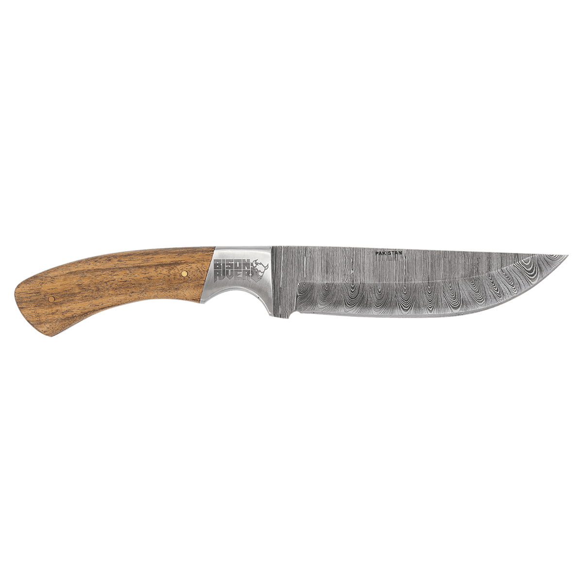 Bison River 9 1/2" Fixed Blade Wood Knife with Damascus Steel Blade