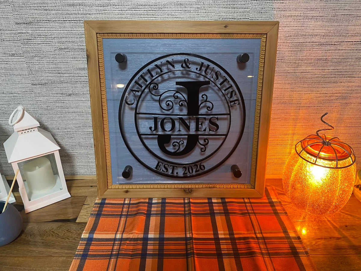 Personalized Family Monogram Sign – Acrylic or Cedar Framed