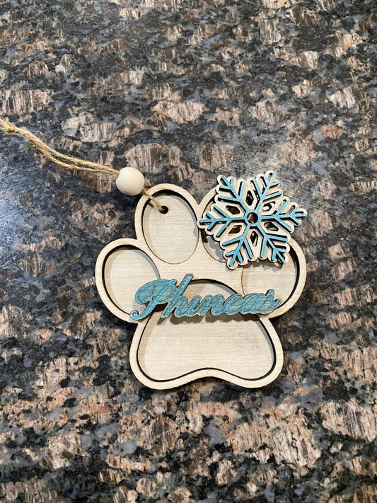 Personalized Wood Dog paw ornament 2