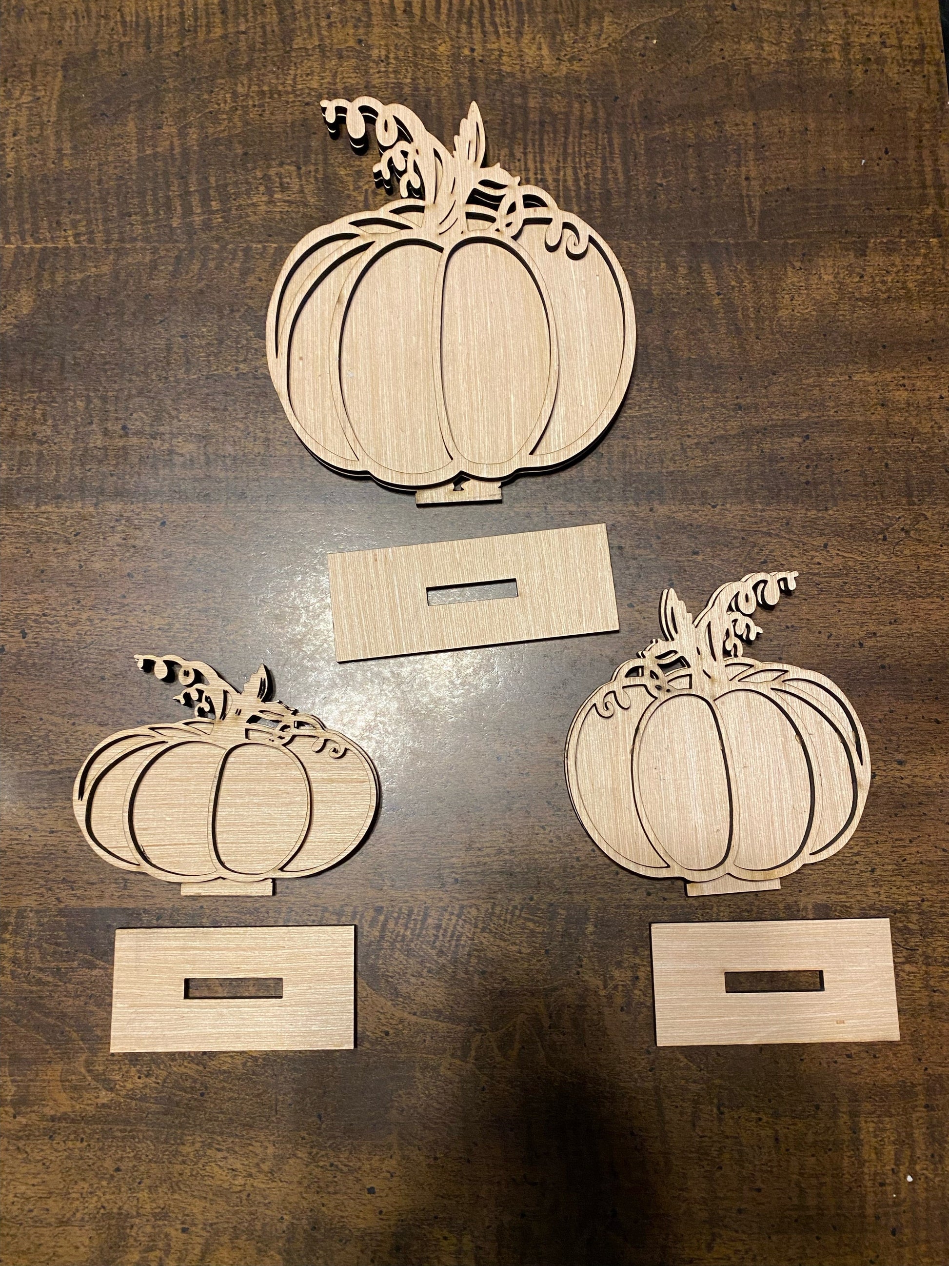 Kit #1, This kit contains 3 pumpkin kit w/base measuring approximately: 
Qty 1:  5.5”w x 6.25”h
Qty 1:  4.25”w x 4.5”h
Qty 1:  4.25”w x 3”h