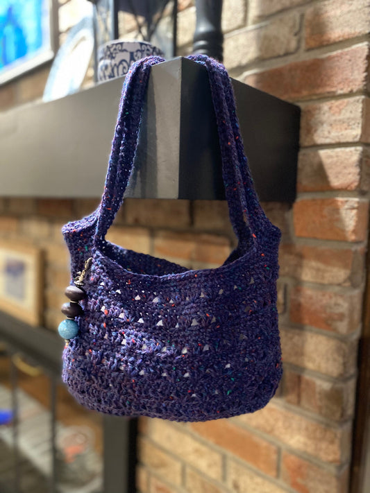 Crocheted Bag: Blue Tweed Crochet Bag