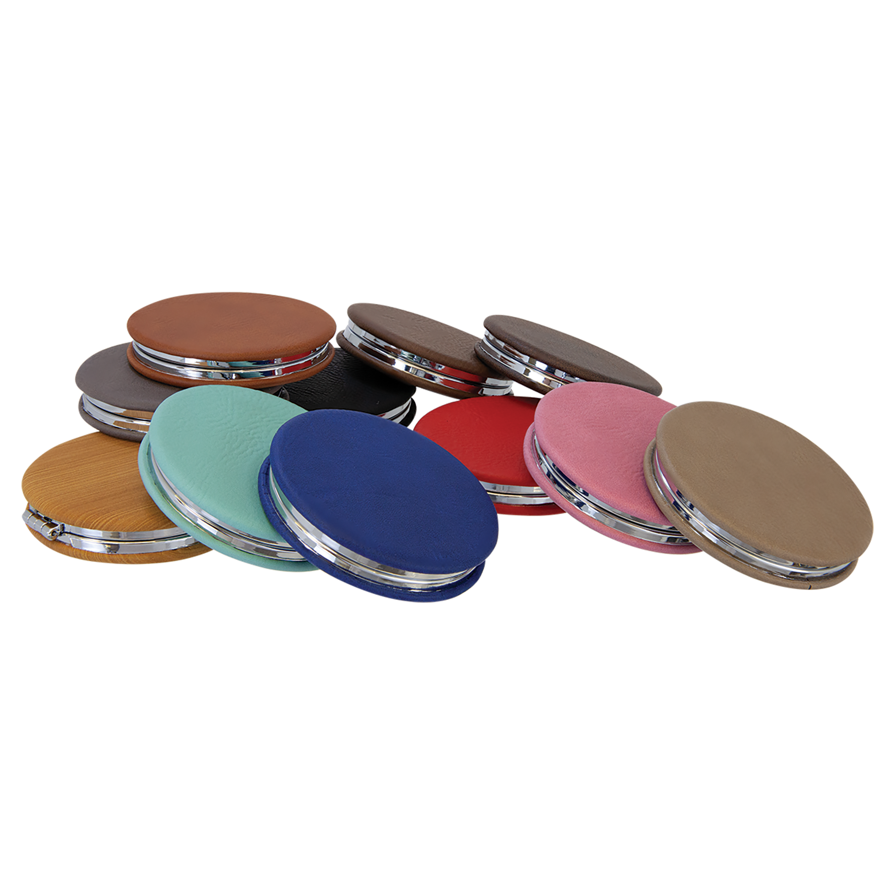 2 1/2" Laserable Leatherette Compact Mirror